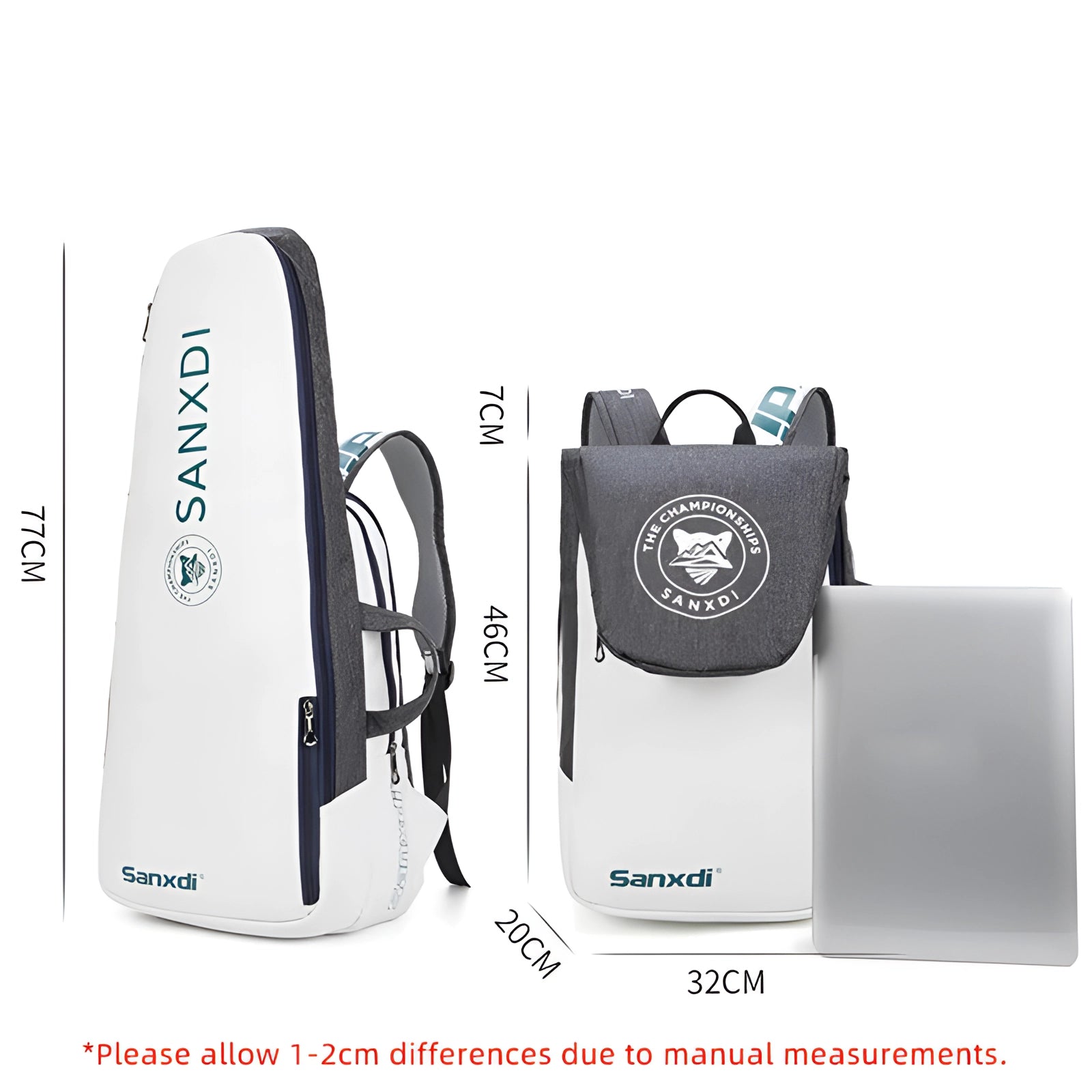 Sanxdi Slim White Multifunctional Backpack displayed with electronic gadgets, showcasing its suitability for urban commuters and technology enthusiasts.