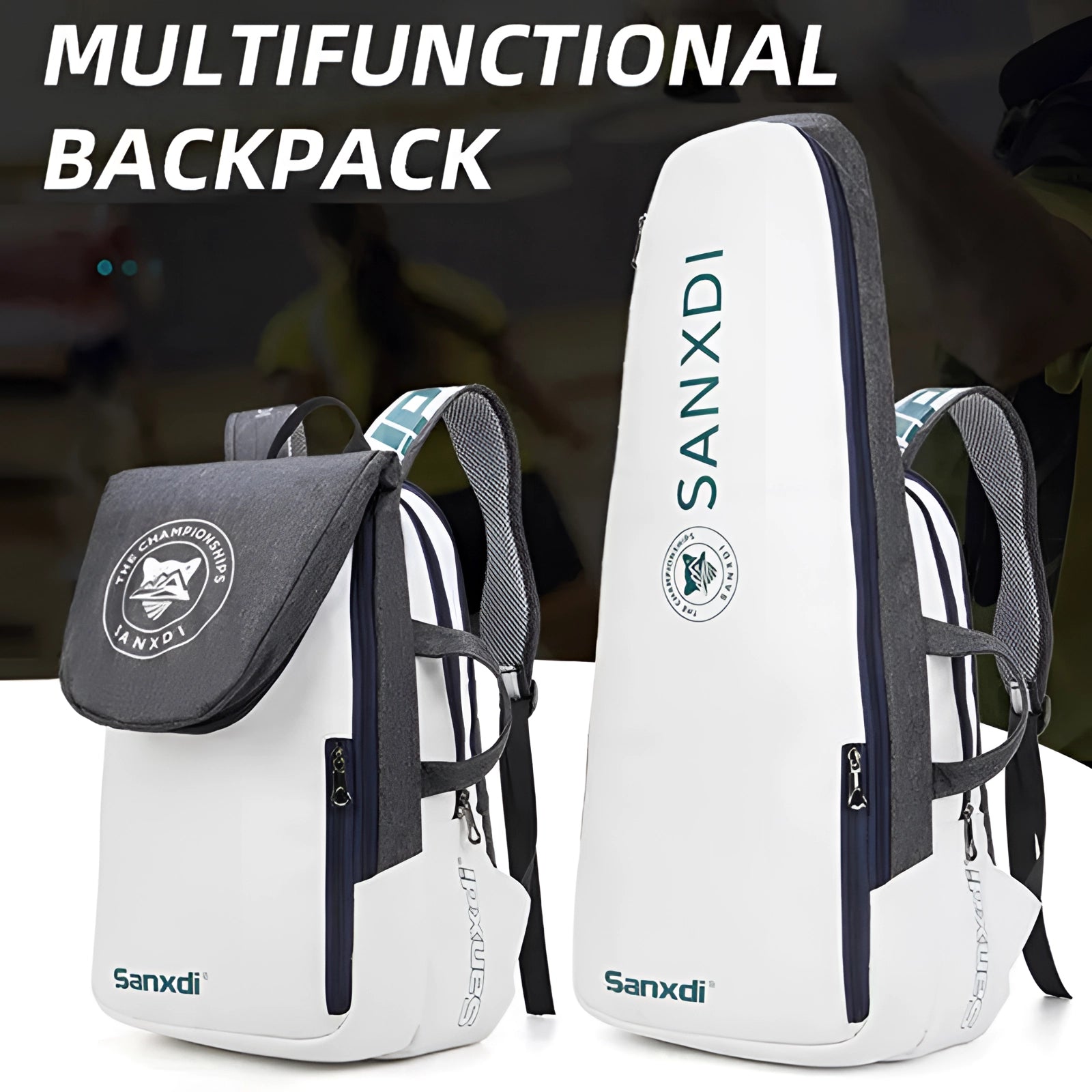 Sanxdi Slim White Multifunctional Backpack designed for urban commuting, showcasing a sleek and durable design with ample storage compartments and stylish white material.