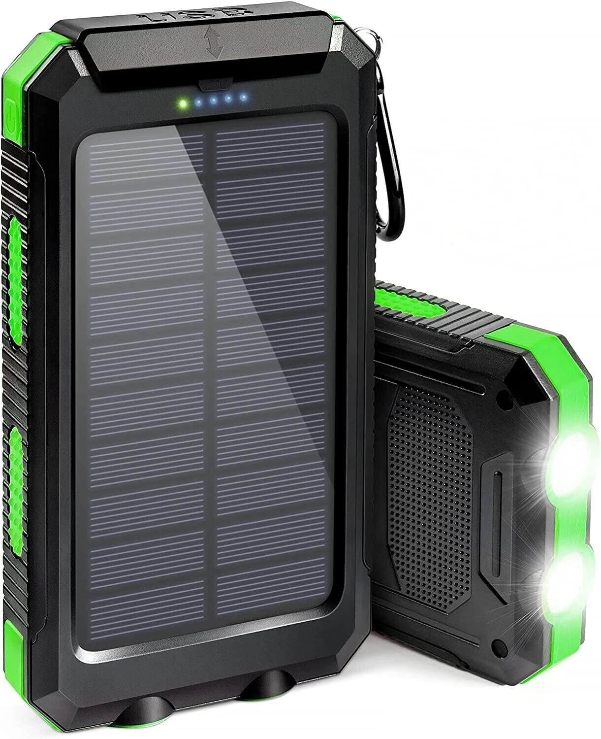 Solar-Powered Waterproof Bluetooth Speaker with LED in electric blue, rectangular shape, designed for outdoor use.