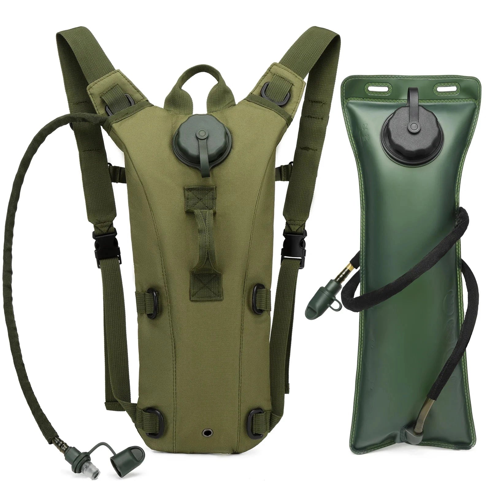 Olive Green Tactical Camo Hydration Backpack 3L - Lightweight, Durable Outdoor Pack with multiple straps and compartments.