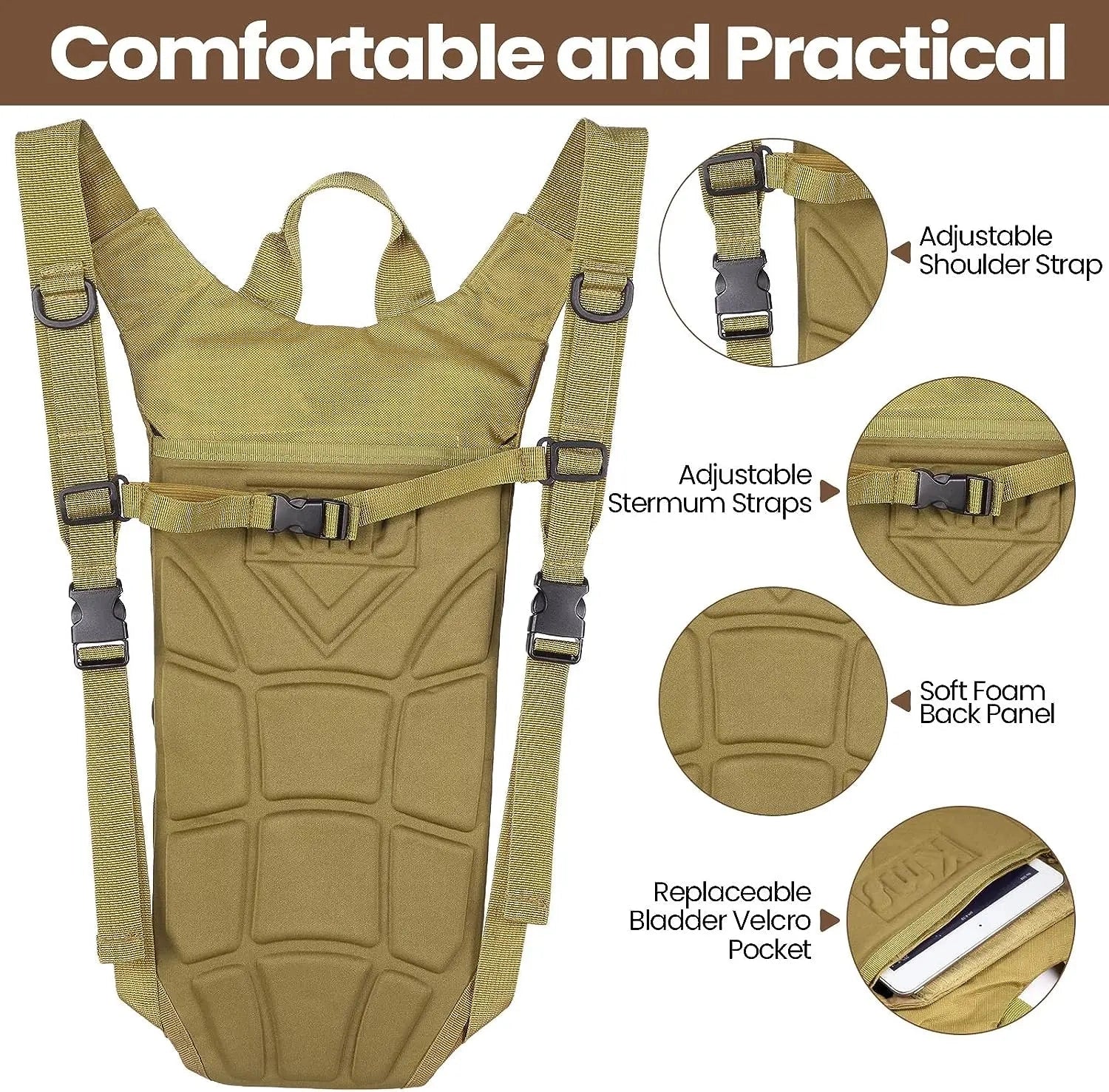 A lightweight and durable tactical camo hydration backpack with a 3L capacity, featuring a camouflage pattern, designed for outdoor activities.