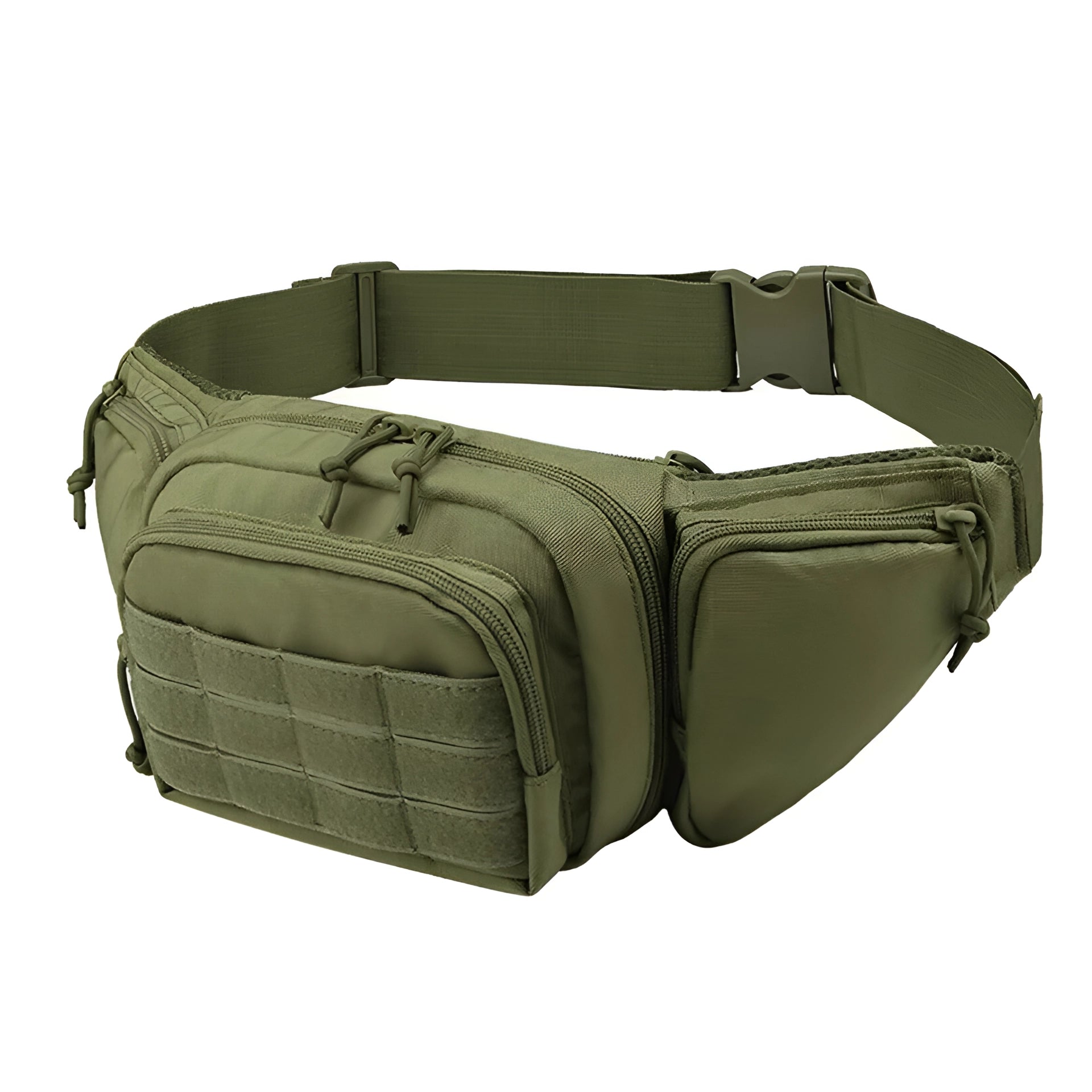 Green Tactical Fanny Pack - Concealed Carry Gun Holster & EDC Waist Bag with multiple compartments and adjustable strap.