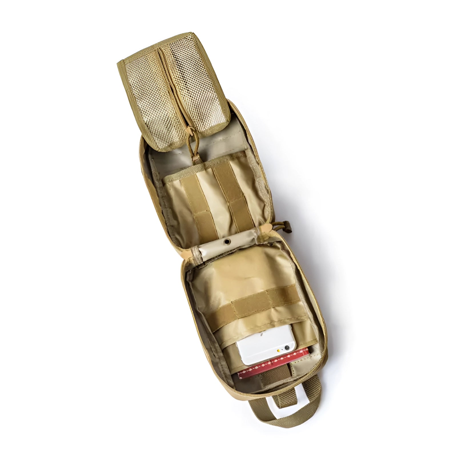 A tactical medical backpack featuring a MOLLE EMT pouch and military first aid kit, designed for efficient organization and access during emergency situations.