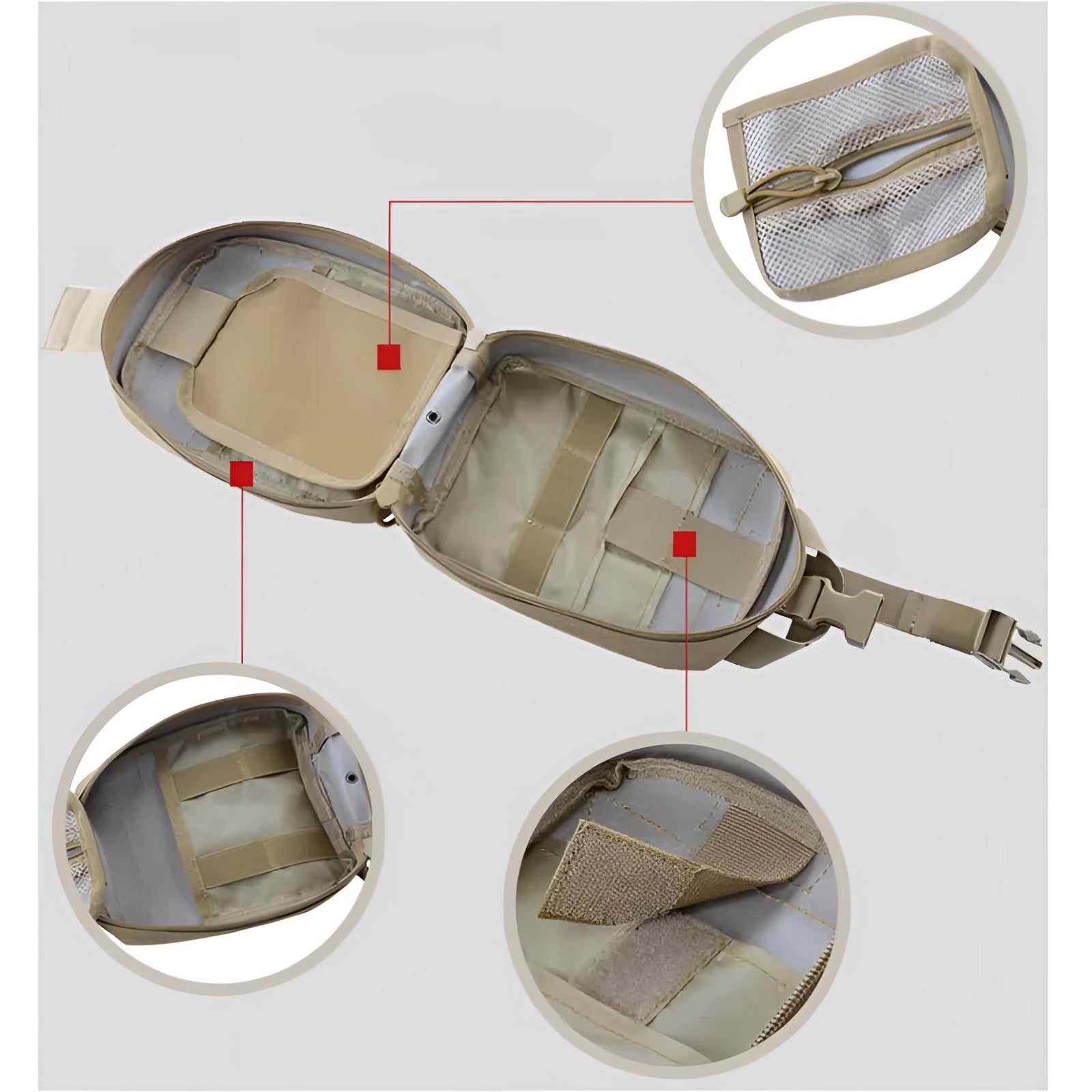 Tactical medical backpack featuring a MOLLE EMT pouch and military first aid kit, equipped with multiple compartments and straps for organizing medical supplies, in a durable, compact design.