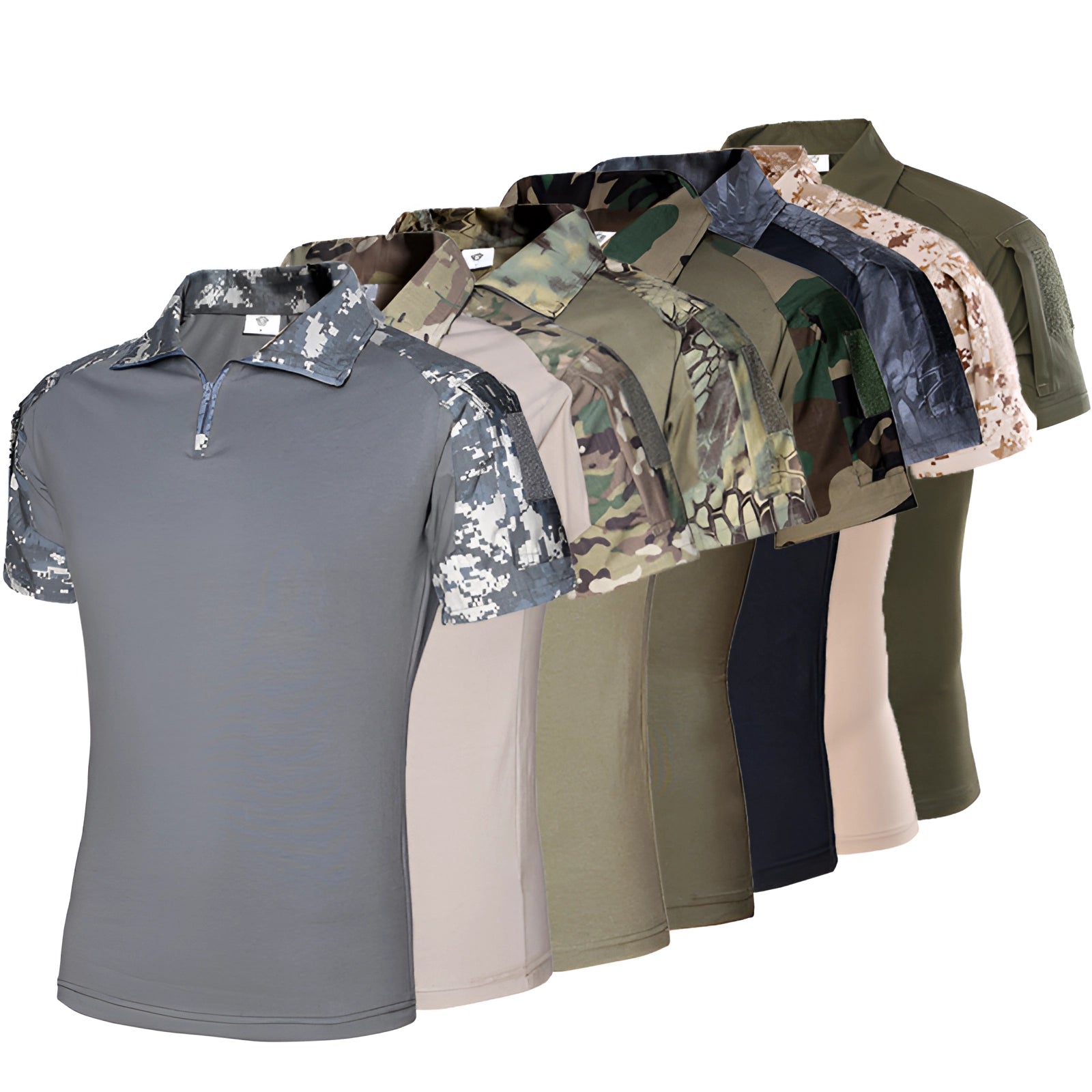 Tactical Men's Camouflage Polo Shirt - Durable, Short-Sleeve, Outdoor Wear featuring a classic collar and camouflage pattern.