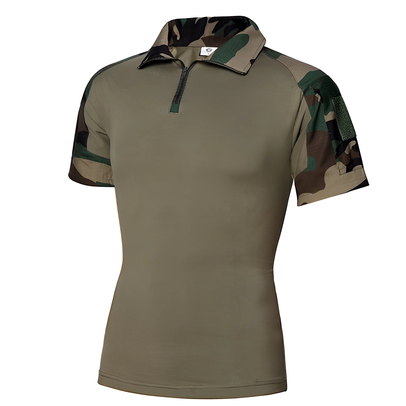 Tactical men's short-sleeve camouflage polo shirt in jungle pattern, size 2XL, featuring a durable fabric and a collared neckline, suitable for outdoor wear.