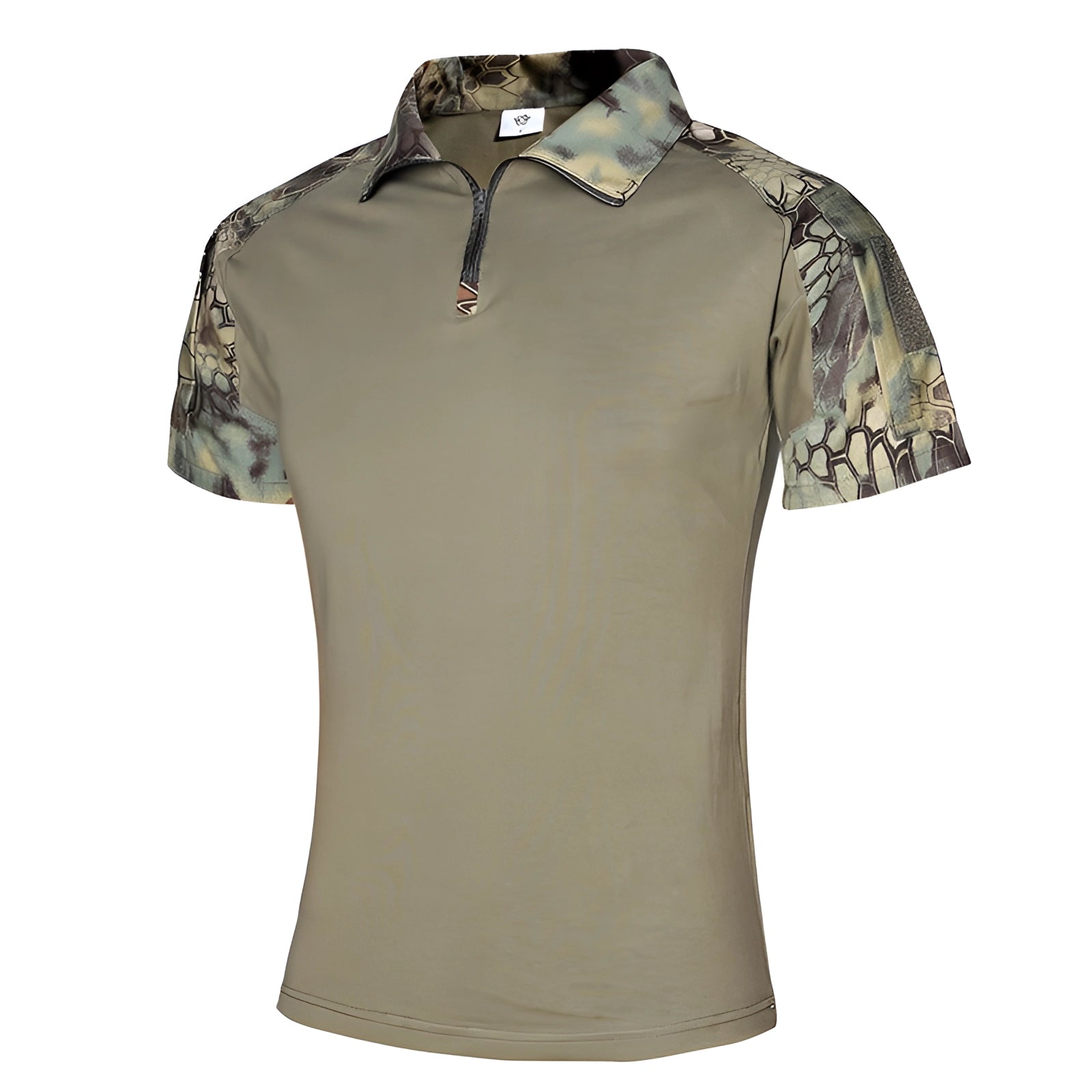 Tactical Men's Camouflage Polo Shirt in green dragonfly pattern, short-sleeve, with collar, size 2XL, suitable for outdoor wear.