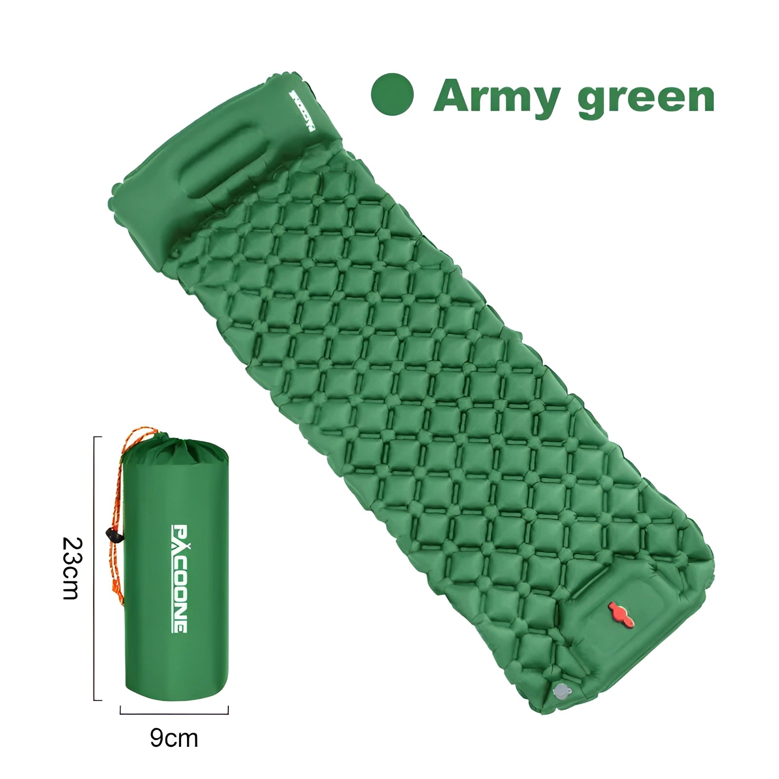 Ultralight inflatable camping mat with honeycomb cells, compact and waterproof, shown rolled up into a cylinder shape.