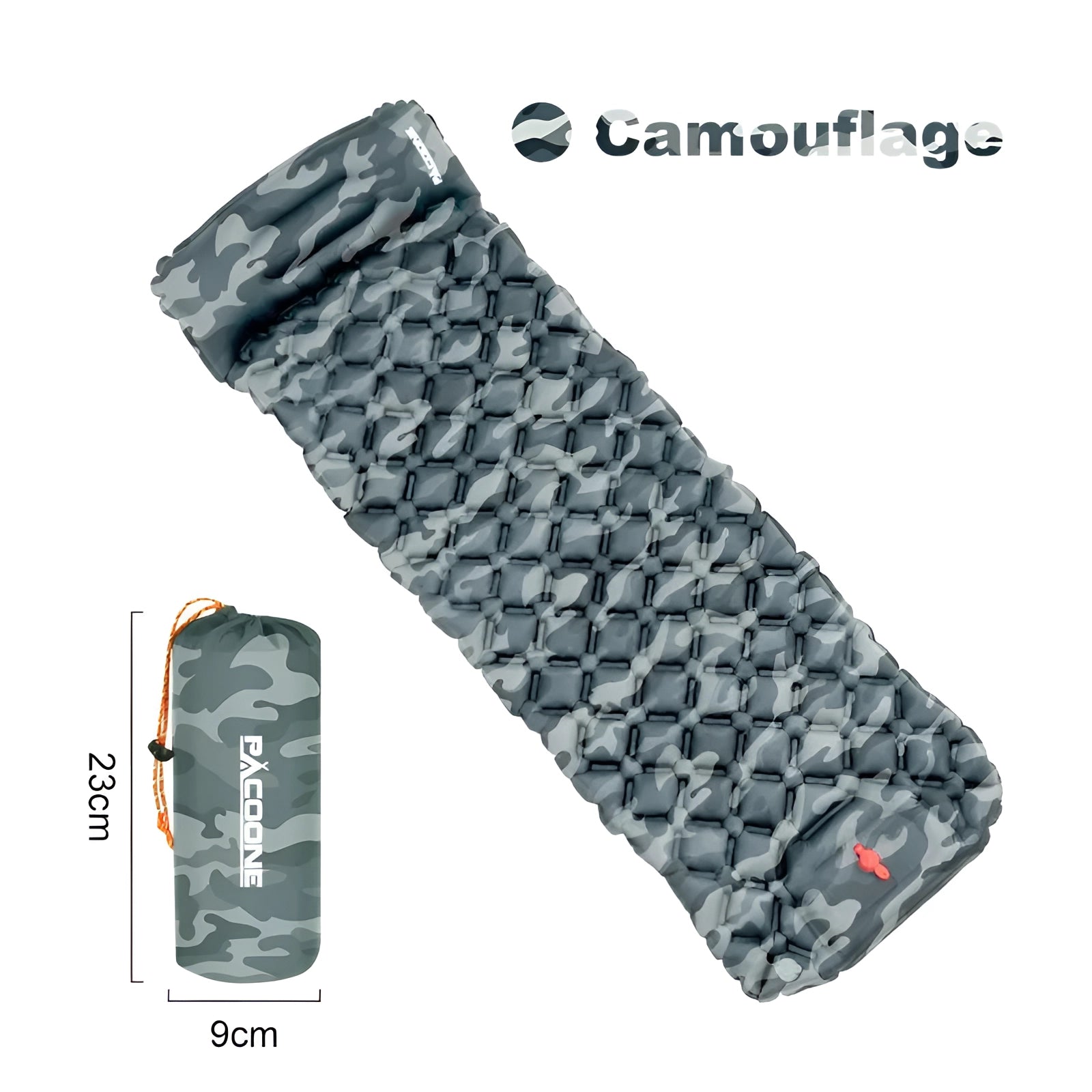 Ultralight Inflatable Camping Mat with honeycomb cells, compact and waterproof, laid flat on a surface.