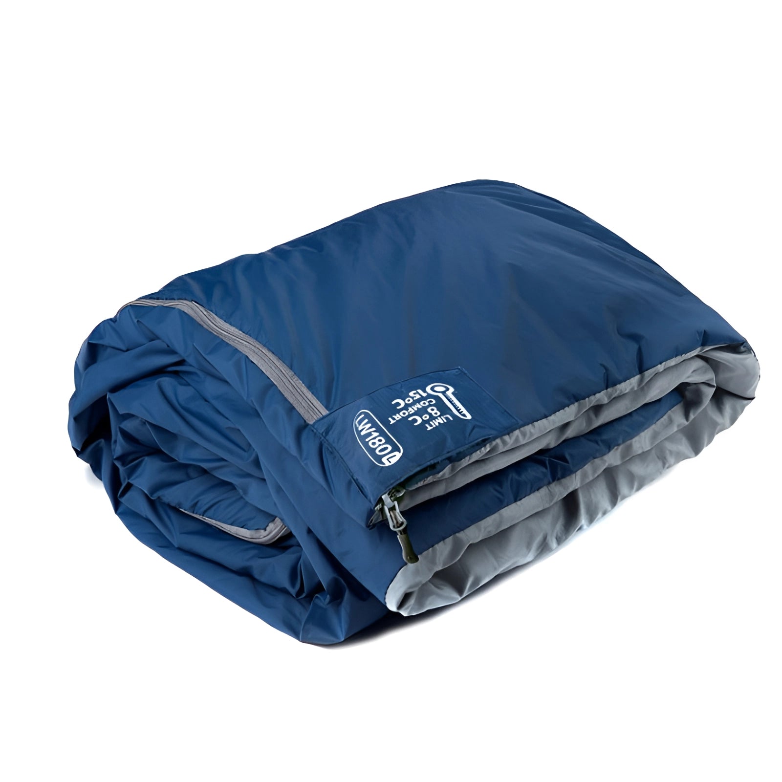 Ultralight LW180 Compact Lightweight Backpacking Sleeping Bag in Electric Blue with Insulated Hood and Peripheral Sleeve.