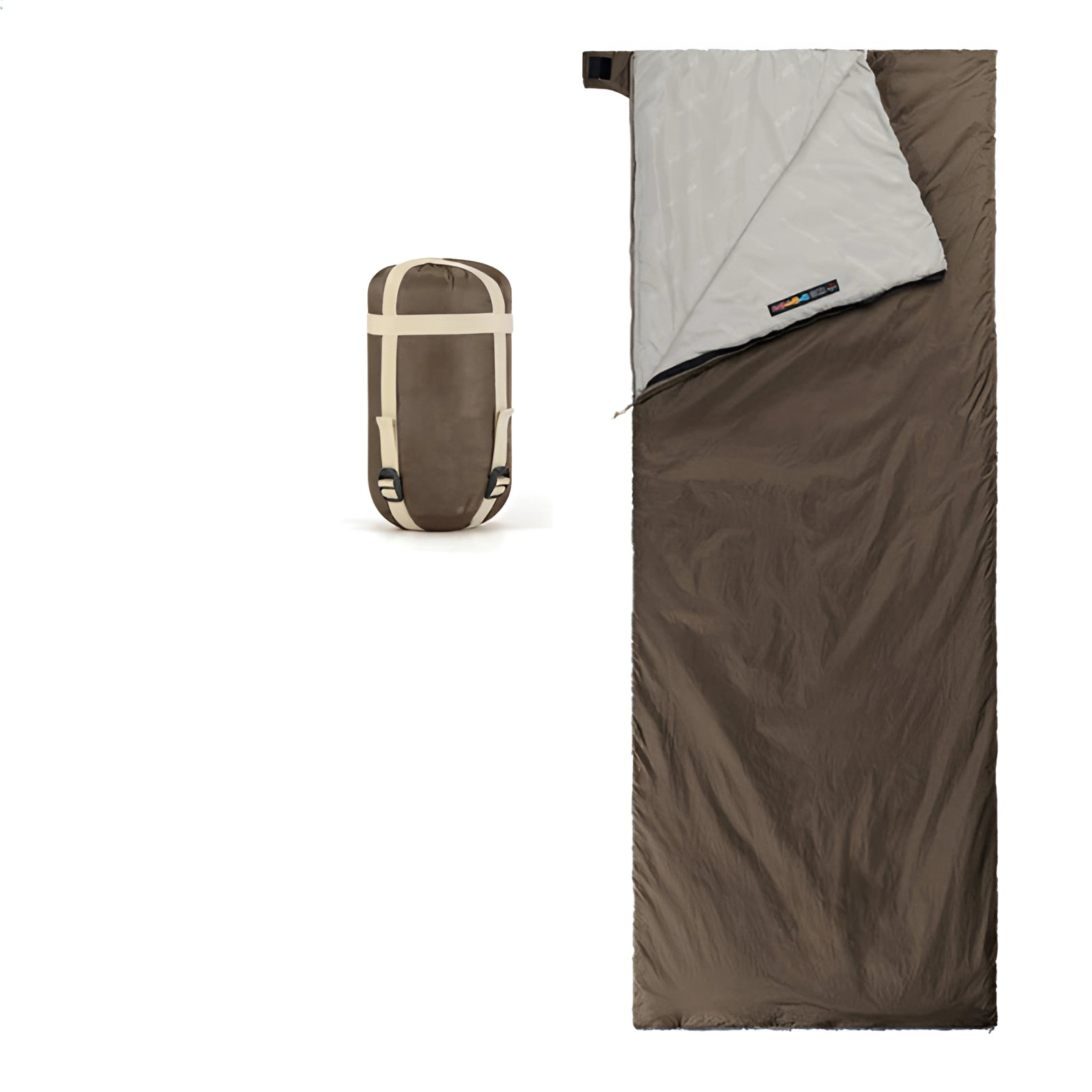 Ultralight LW180 Compact Lightweight Backpacking Sleeping Bag in Brown, size L, shown rolled up with insulated lining and compact design.