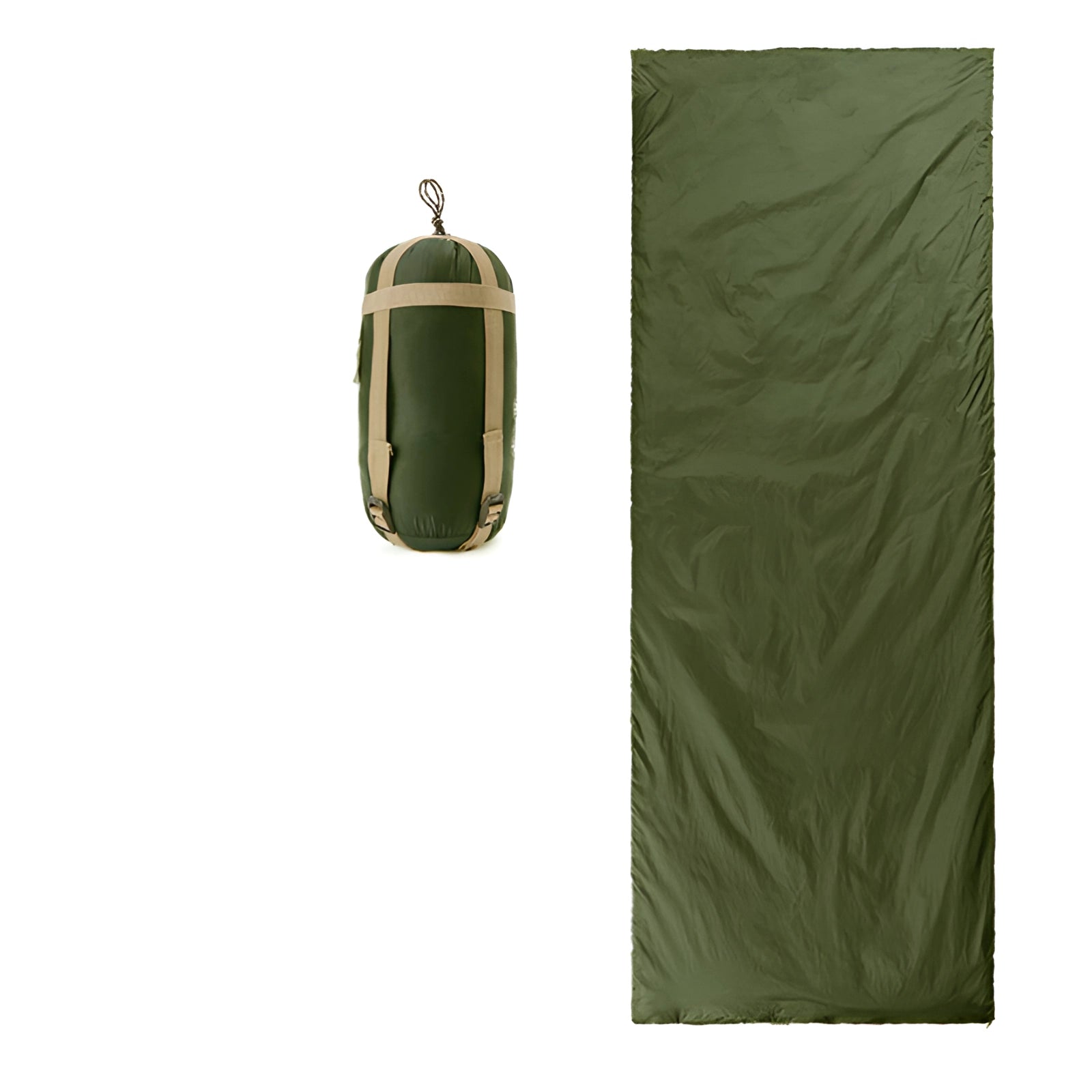 Ultralight LW180 Compact Lightweight Backpacking Sleeping Bag in Army Green, size L, shown rolled up and packed.