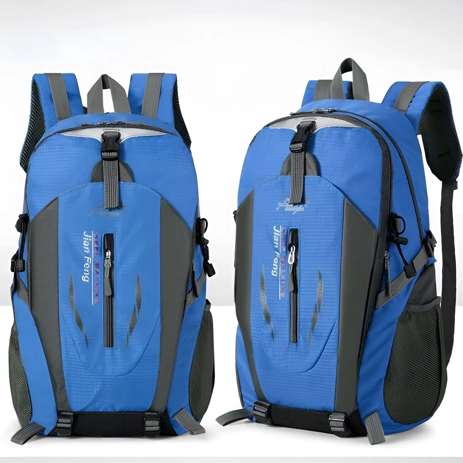 Water-resistant hiking backpack with multiple compartments, ergonomic design, lightweight, electric blue color, suitable for travel.