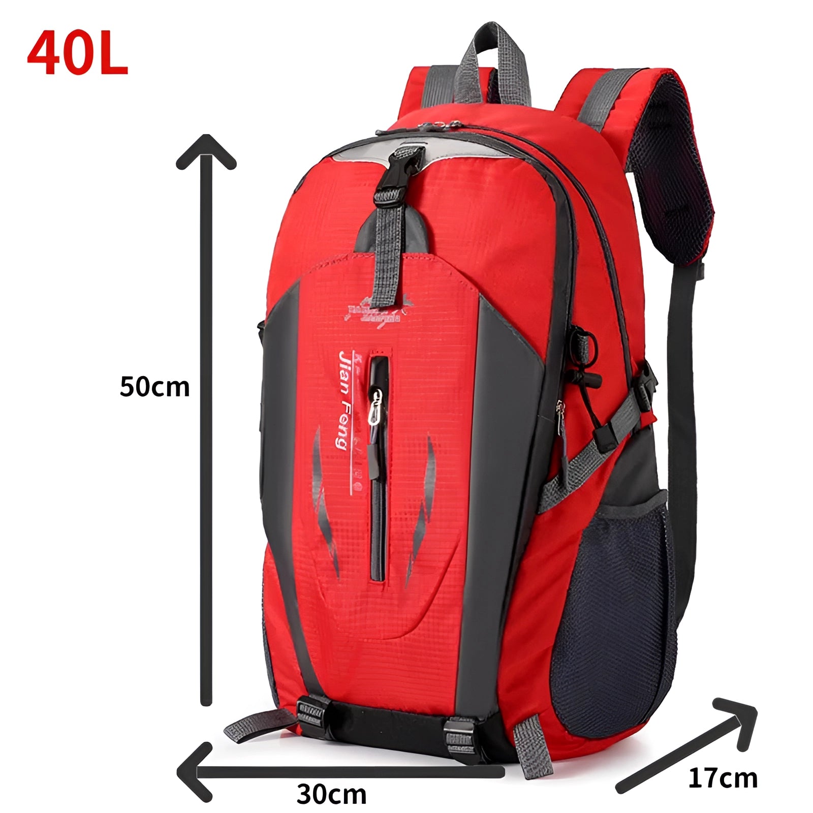 Water-resistant hiking backpack with multiple compartments, ergonomic design, and lightweight construction, shown in an outdoor setting.