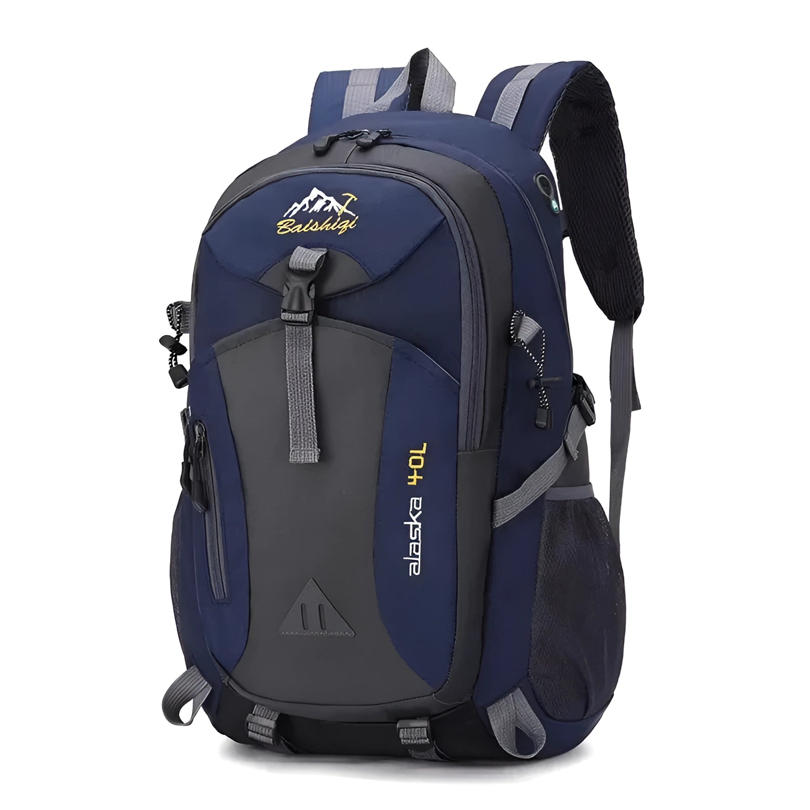 Waterproof 40L blue hiking backpack, durable outdoor adventure gear.