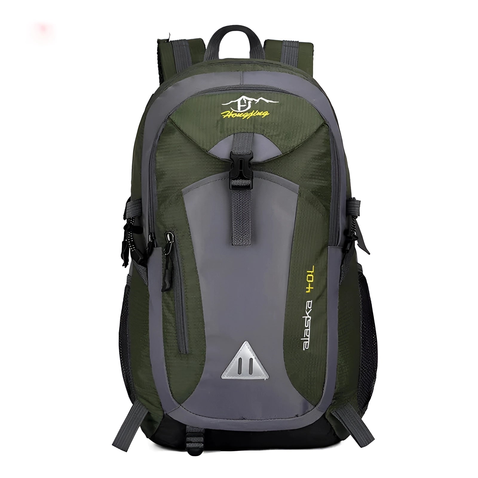 Waterproof 40L green hiking backpack - durable outdoor adventure gear with multiple compartments and adjustable straps.