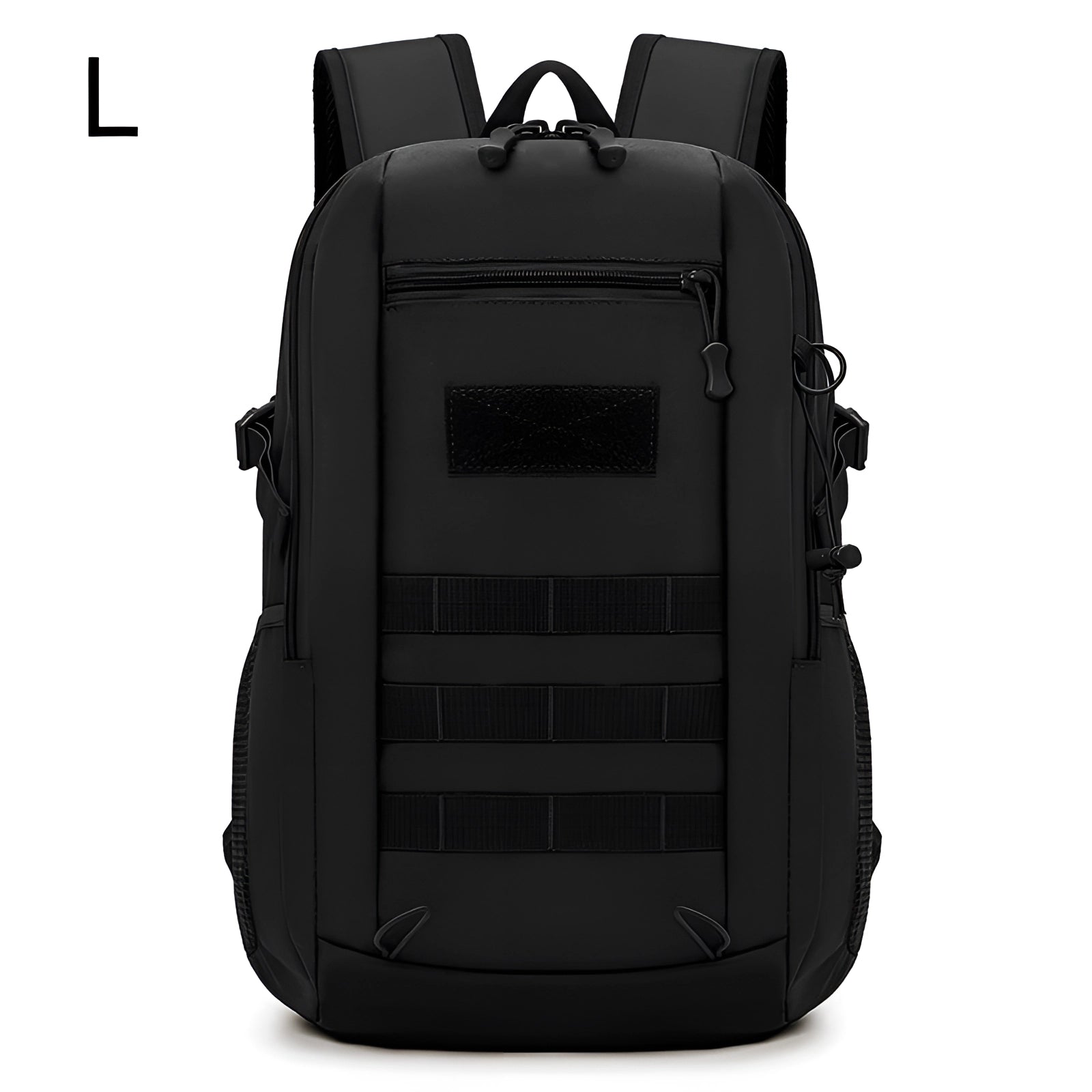 Waterproof tactical backpack in black, featuring a durable MOLLE system design, suitable for military use.