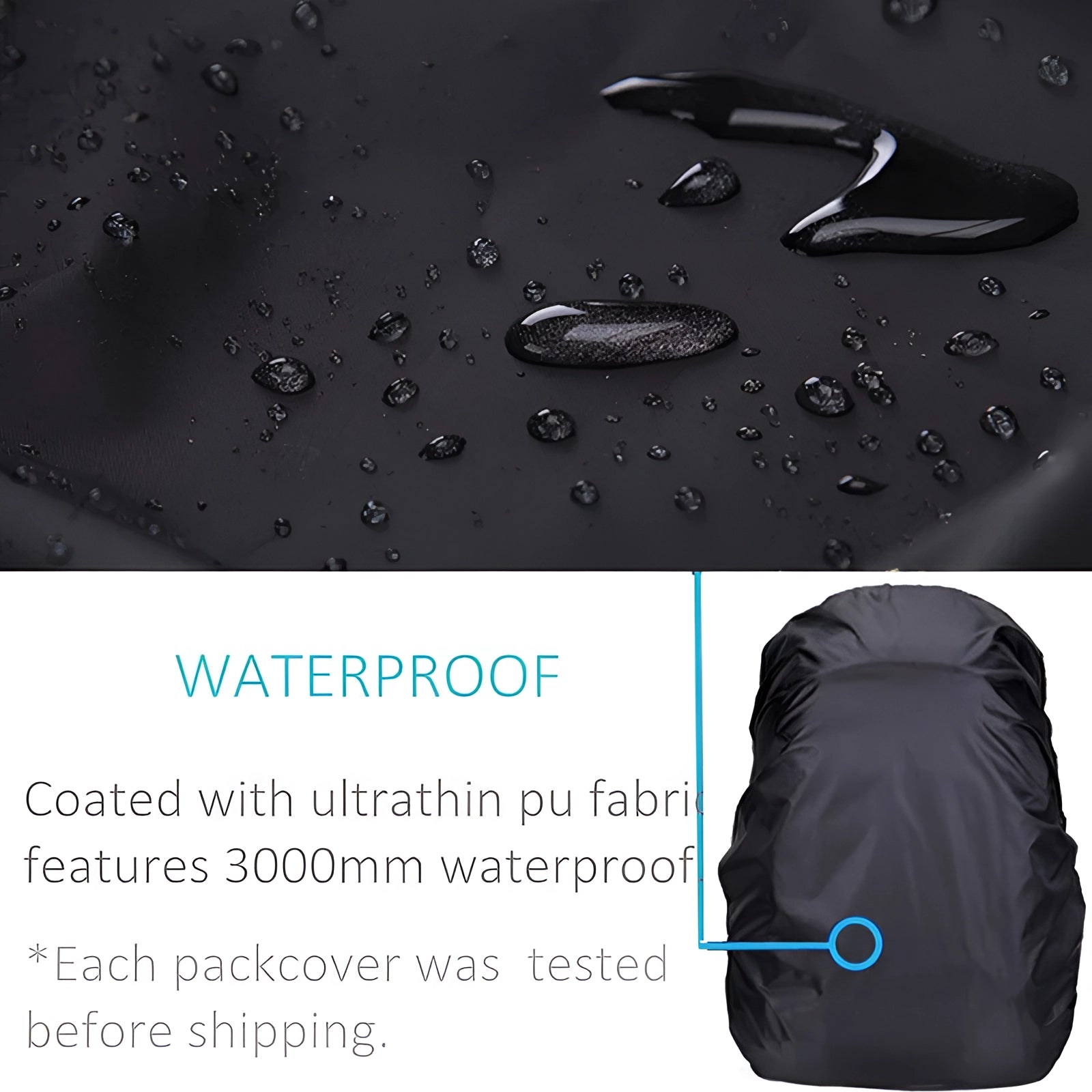 Ultralight electric blue backpack rain cover, shown as a durable and adjustable protective accessory designed to shield bags from moisture, with a quick-dry fabric suitable for outdoor sports gear and travel.