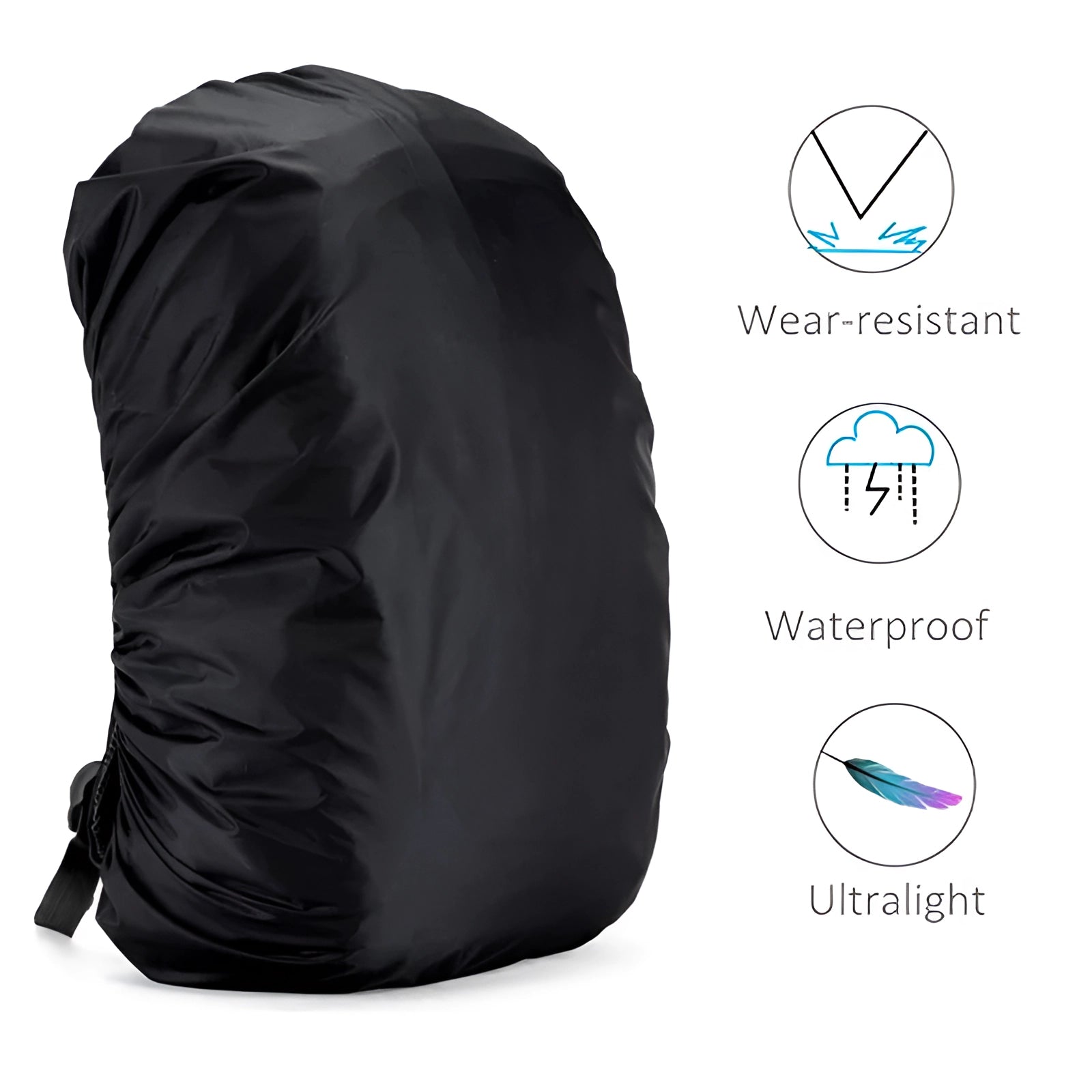 Waterproof ultralight backpack rain cover in electric blue, featuring a durable and adjustable design with quick-dry material.