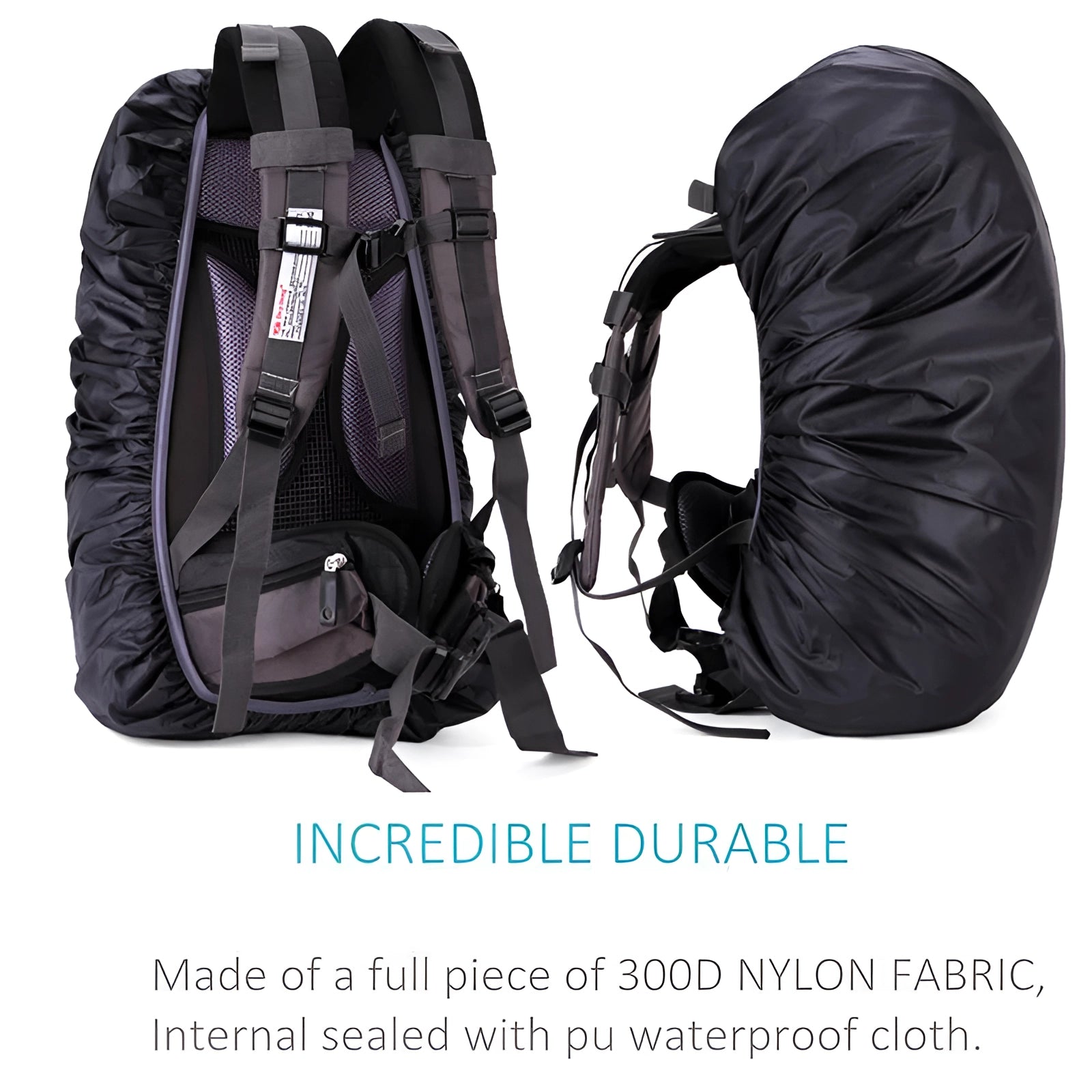 Waterproof Ultralight Backpack Rain Cover in black, showcasing its durable and adjustable design, perfect for protecting backpacks from rain, with quick-dry material.