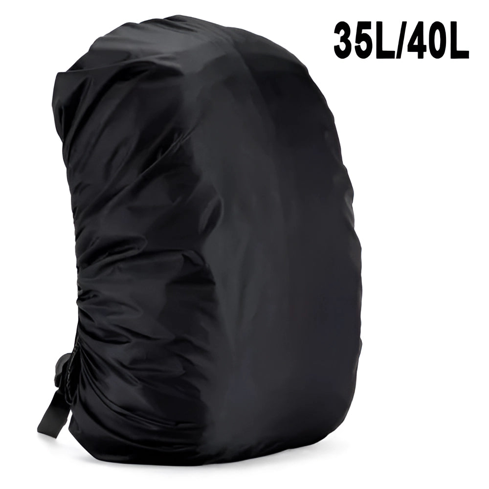 Black waterproof ultralight backpack rain cover designed for 35 to 40-liter backpacks, featuring a durable, adjustable, and quick-dry material.