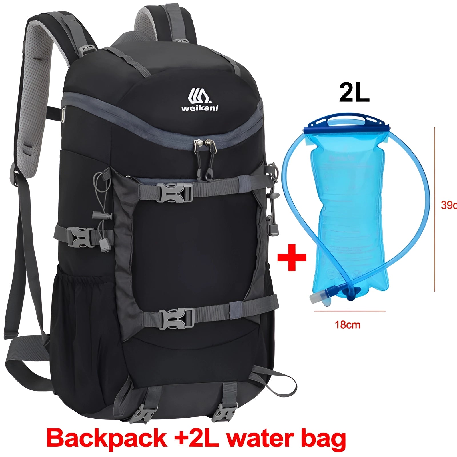 Black Wellkani Lightweight Hiking Backpack with Large Capacity and Water-Resistant features, designed with multiple compartments and sturdy straps for comfortable carrying.