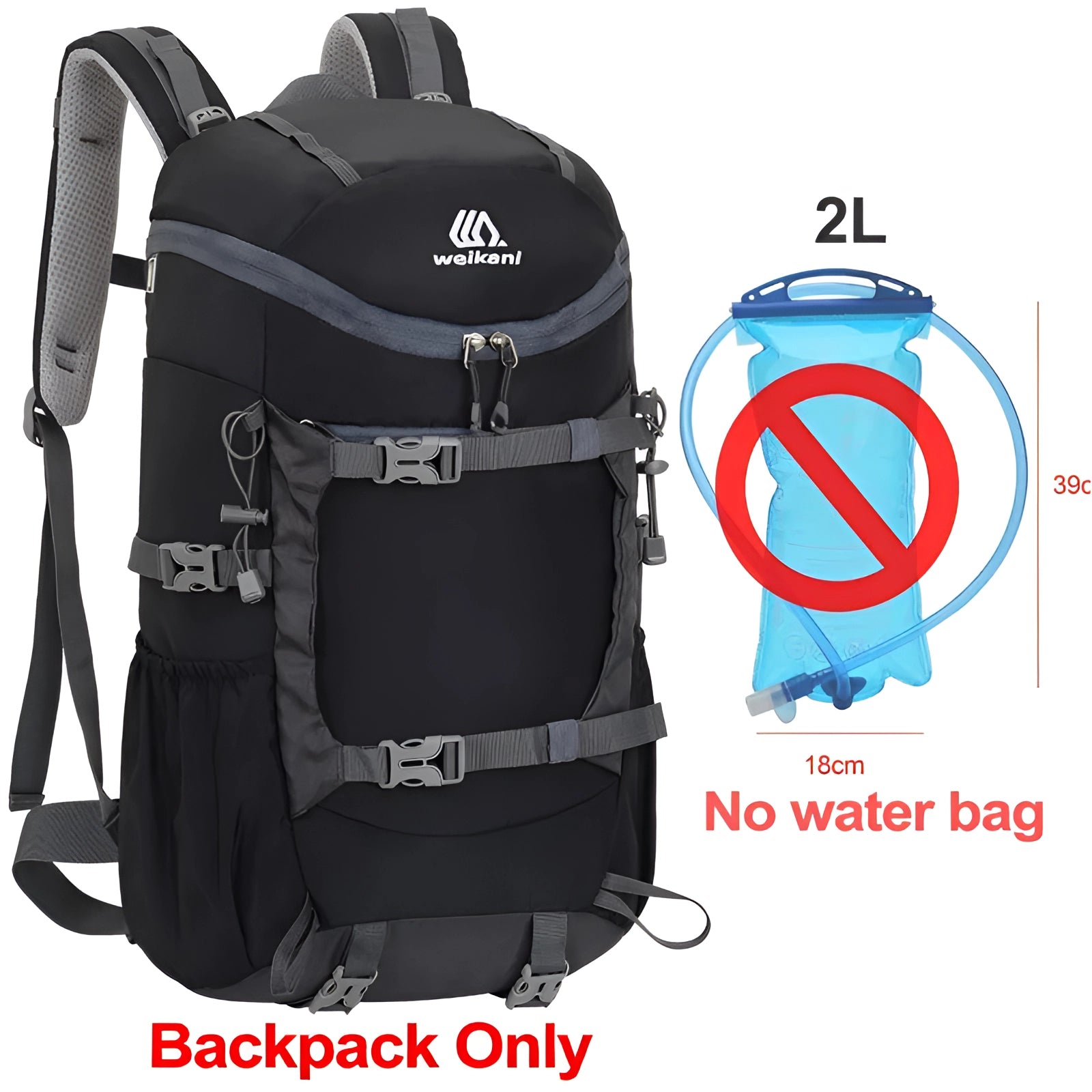 Black Wellkani Lightweight Hiking Backpack with Large Capacity and Water-Resistant Material, Featuring Adjustable Straps and Multiple Compartments.