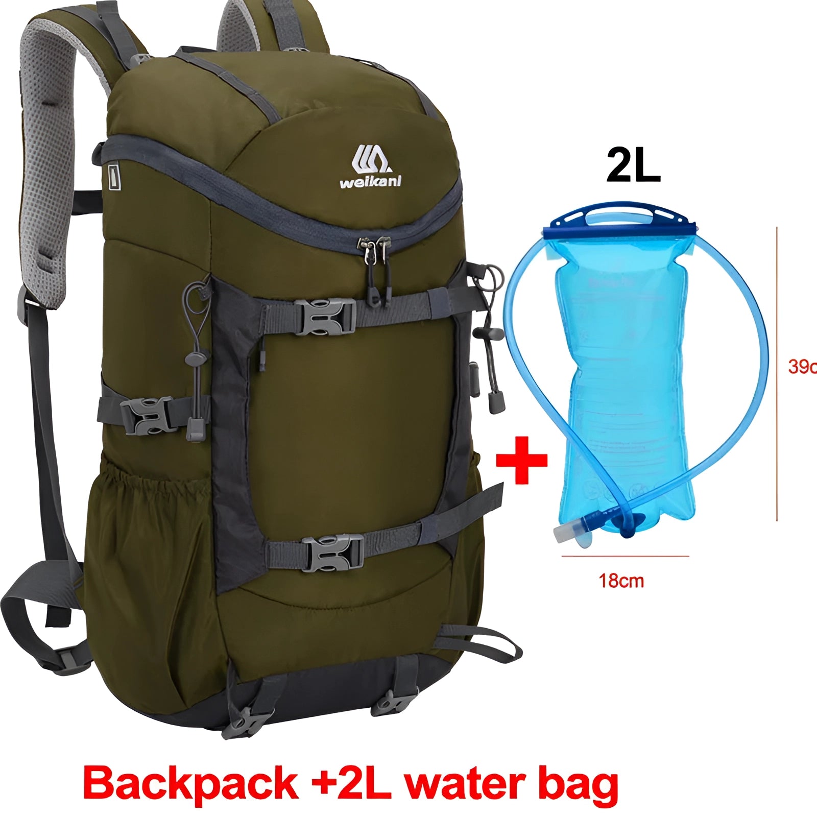 Lightweight multi-color hiking backpack with large capacity, water-resistant material, electric blue accents, and a sturdy handle, suitable for outdoor adventures.