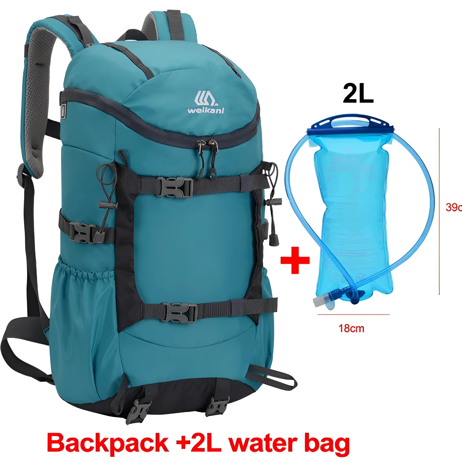 Lightweight multi-color hiking backpack with large capacity, featuring a water-resistant design in azure and aqua tones.