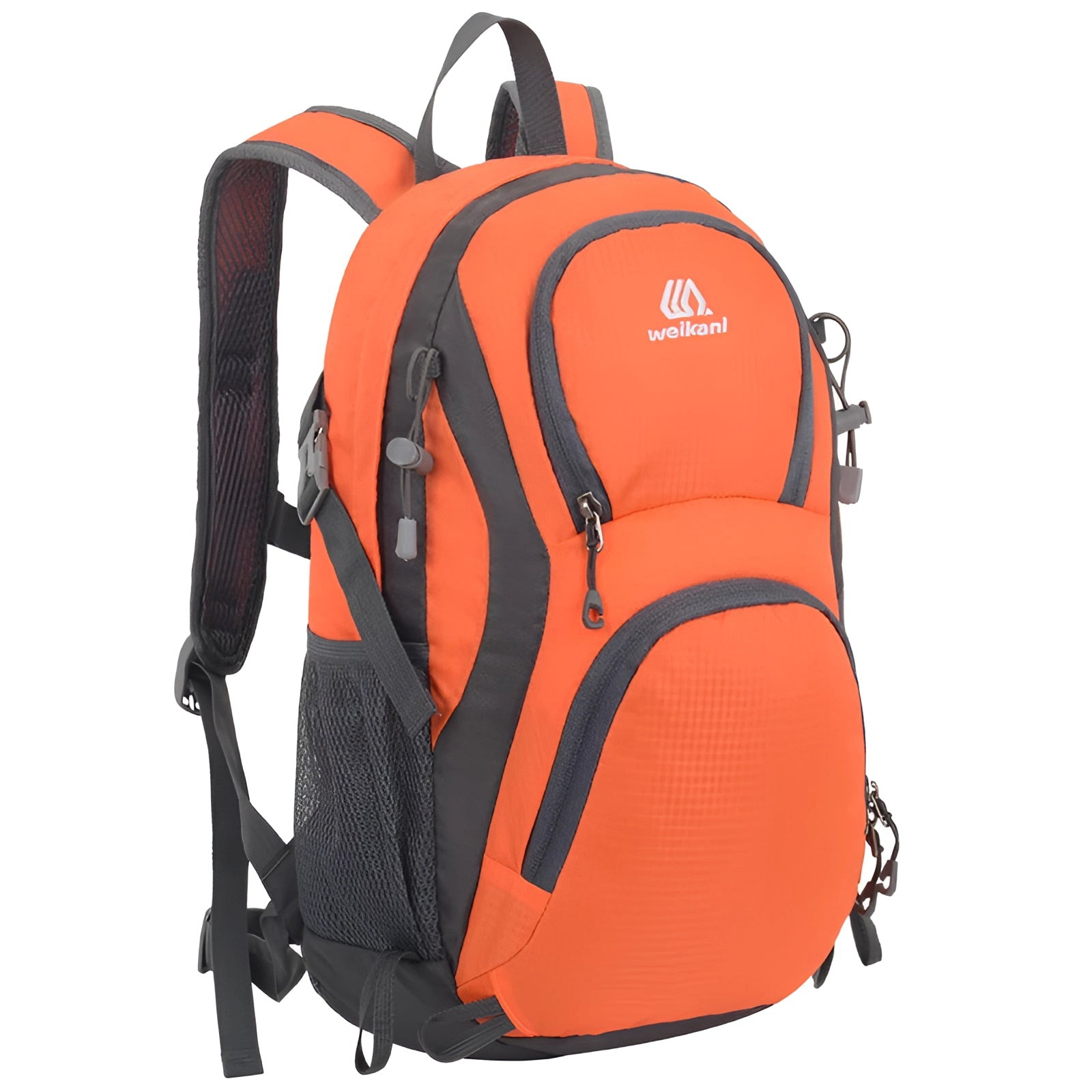 Alt text: Orange Wellsan lightweight water-resistant hiking backpack with ergonomic multi-pocket design, ideal for travel and outdoor adventures.