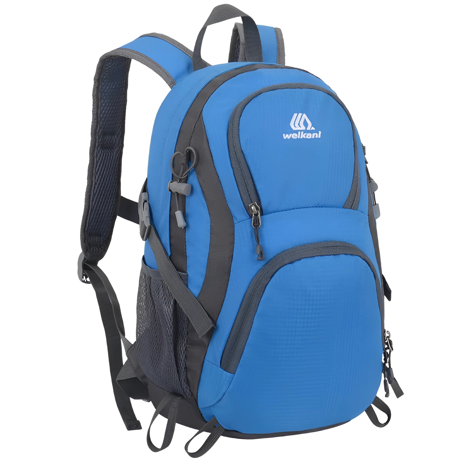 Optimized alt text: A Wellsan lightweight, water-resistant hiking backpack in electric blue, featuring an ergonomic design with multiple pockets.