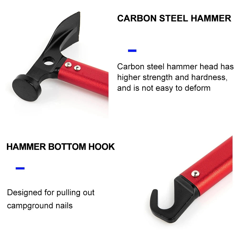 Lightweight and durable Widesea aluminum camping hammer with a built-in tent stake puller, designed for outdoor camping and hiking activities.