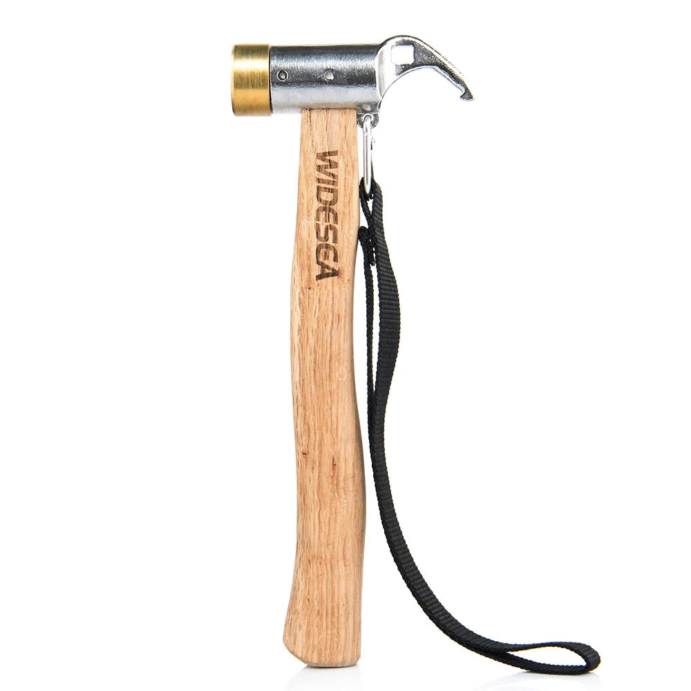 Aluminum camping hammer with tent stake puller in yellow, lightweight and durable design.