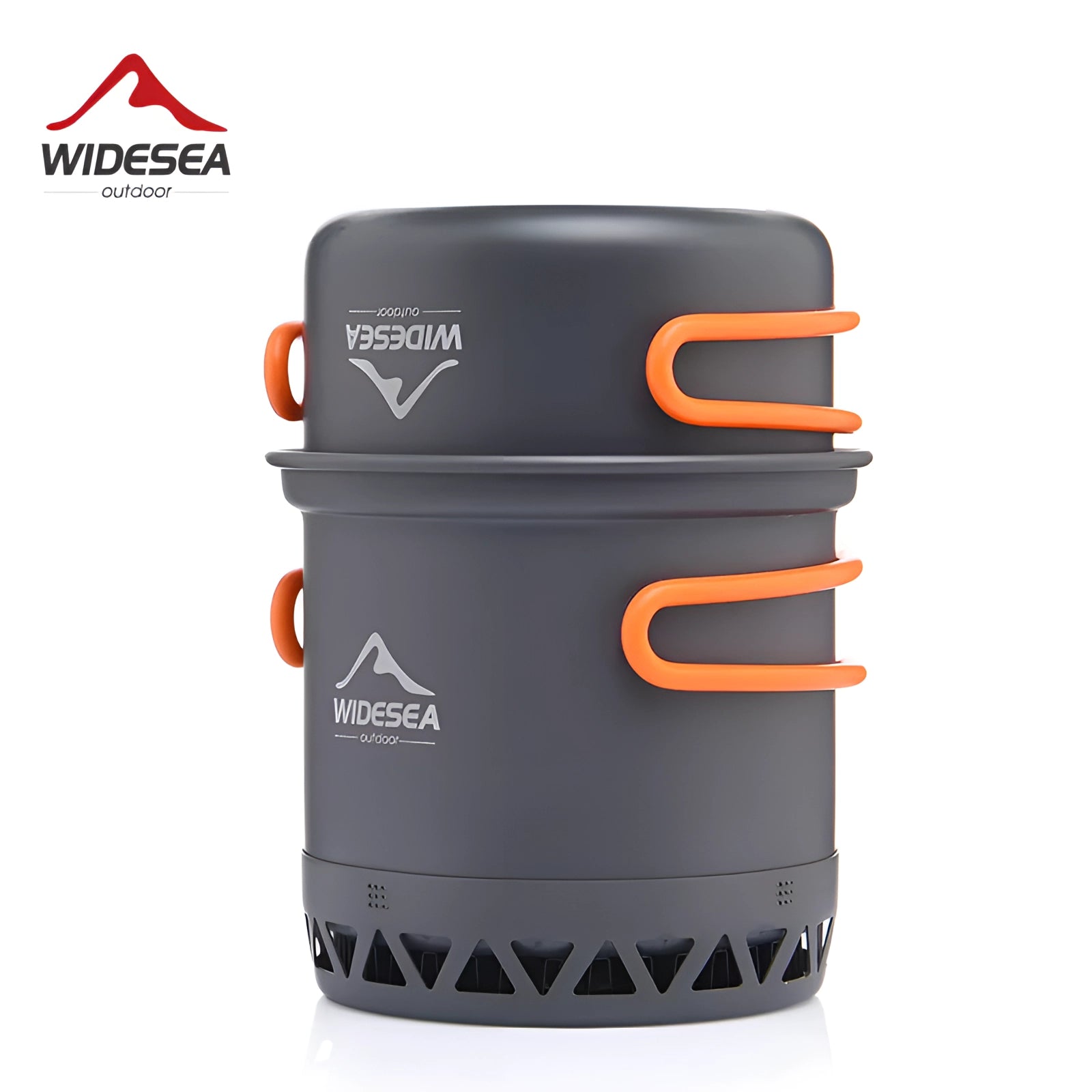 Compact camping stove and portable cookware set featuring a cylindrical metal and plastic design, suitable for hiking and outdoor cooking.