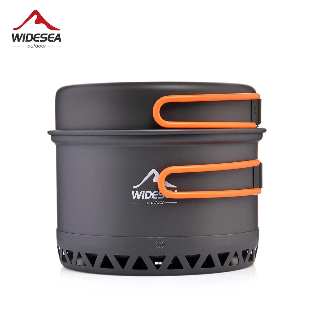 Compact camping stove and portable cookware set with a 2.3L pot, featuring a metal build and designed for outdoor hiking and cooking.