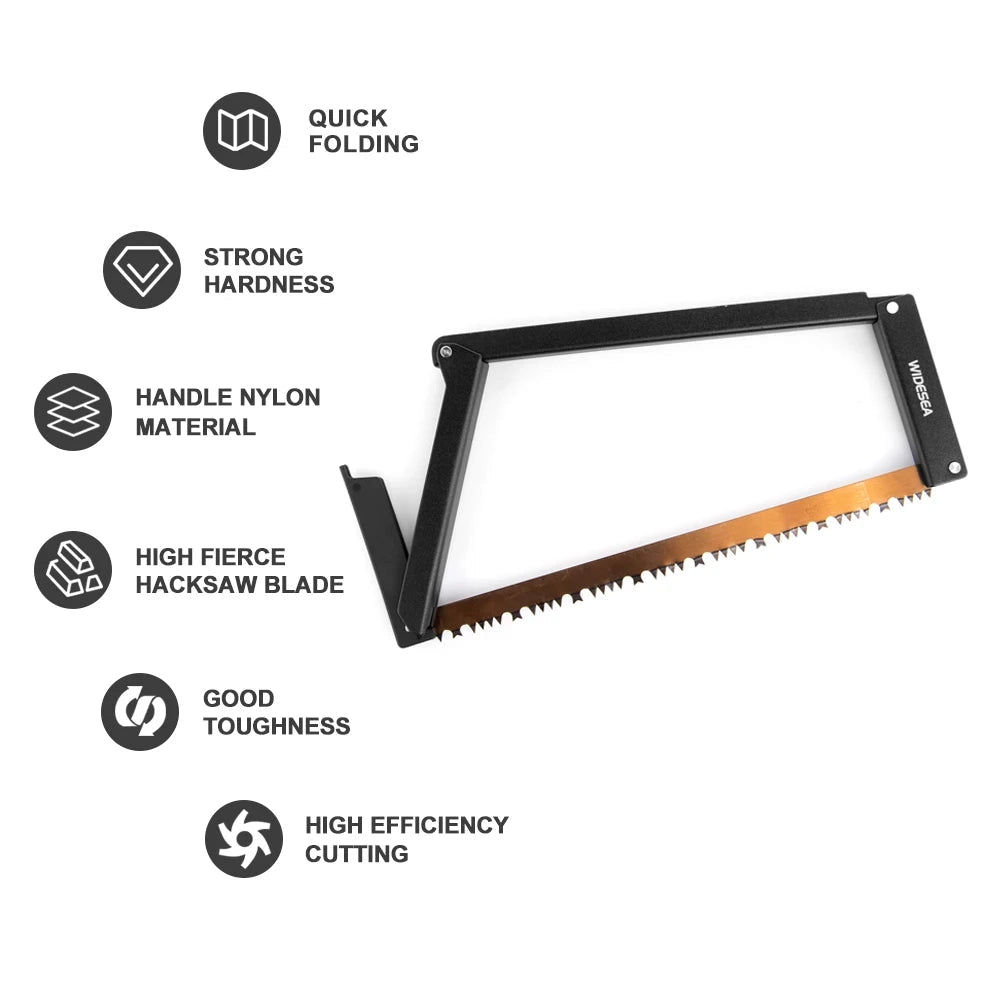 Lightweight Widesea folding camping saw featuring a compact design, suitable for outdoor survival and camping activities.