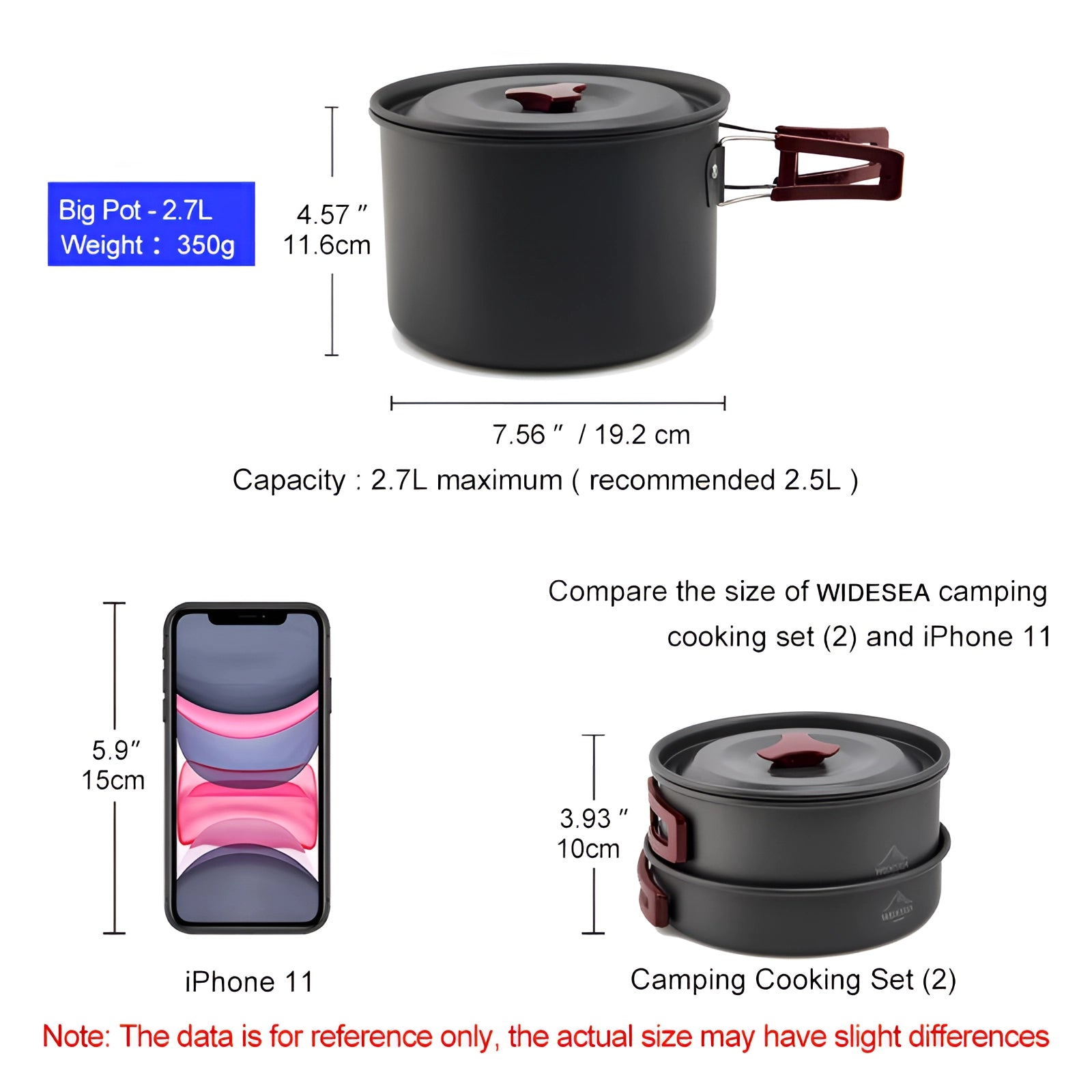 Lightweight non-stick camping cookware set made of anodized aluminum, featuring a compact design suitable for outdoor cooking and camping adventures.