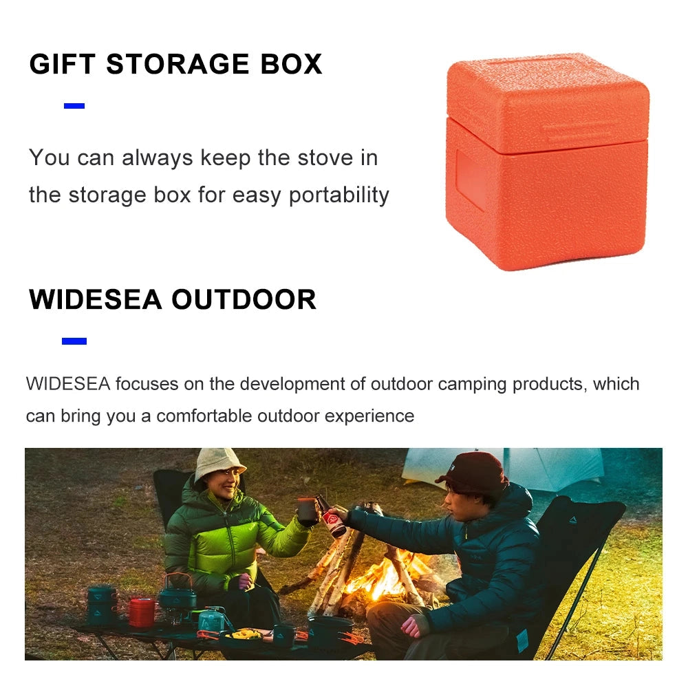 A lightweight portable camping stove with a high-efficiency burner, designed for outdoor use, featuring a compact and durable construction.