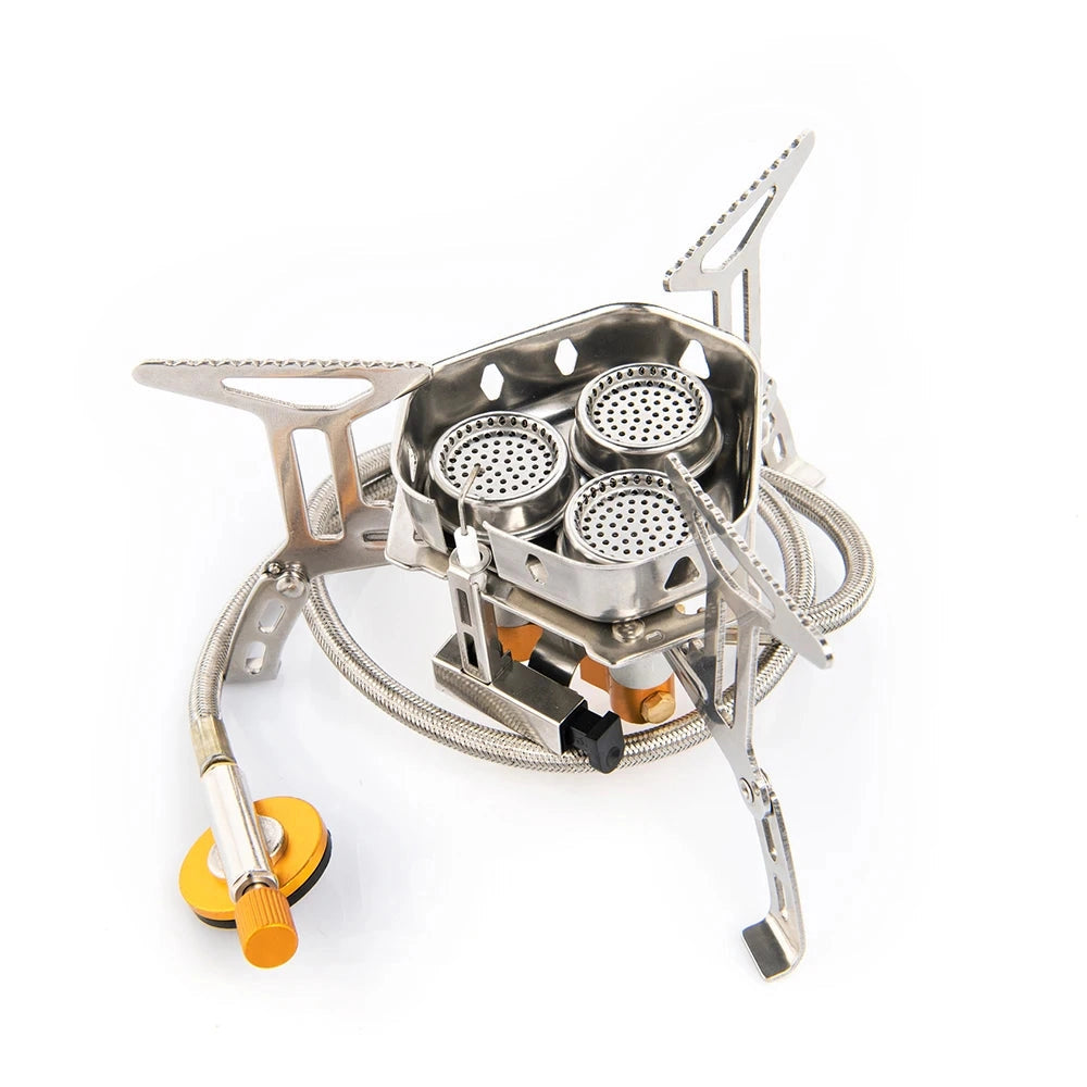 WideSea Lightweight Portable Camping Stove 6800W, featuring a high-efficiency burner with a sleek titanium design and compact, circular structure.