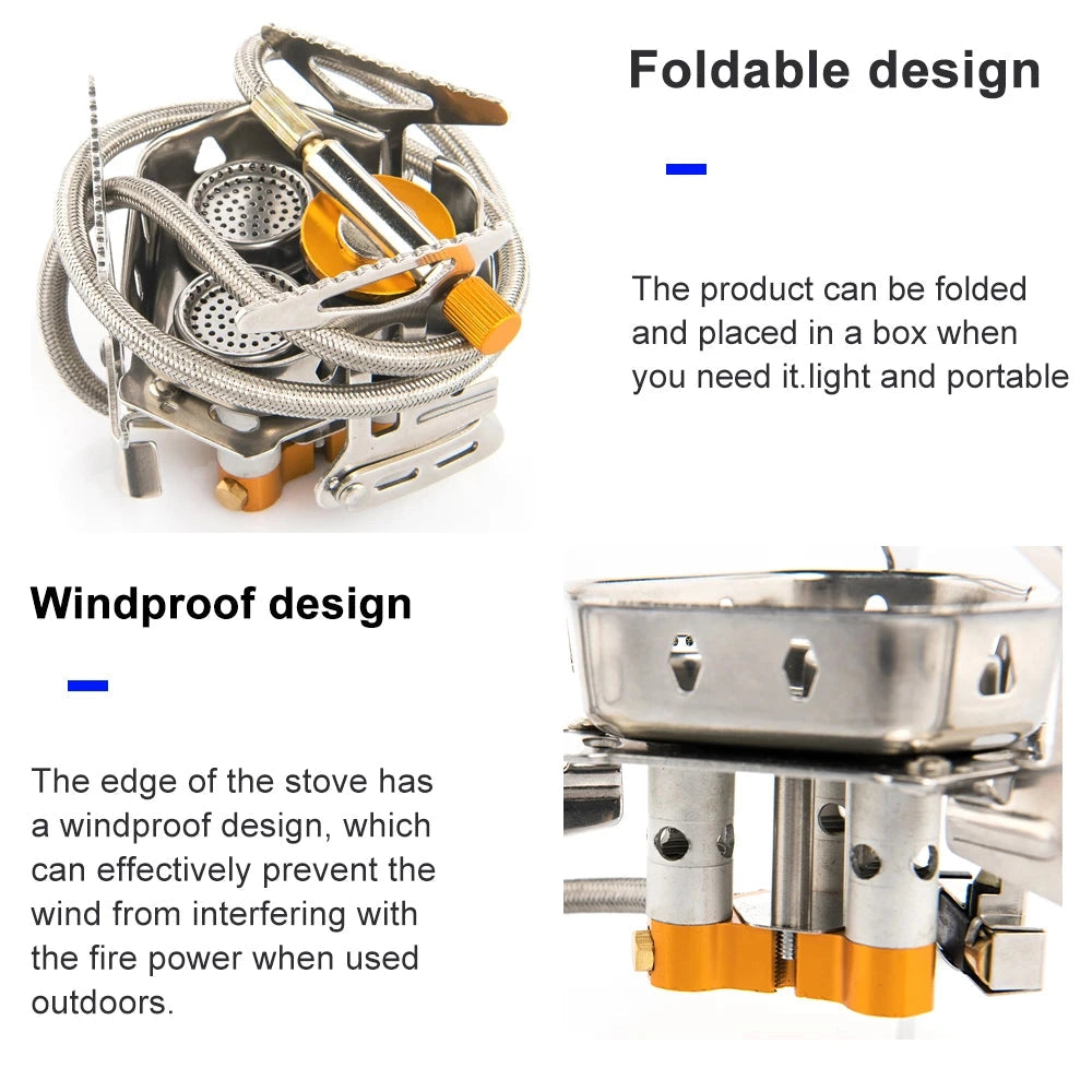 WideSea Lightweight Portable Camping Stove with High-Efficiency Burner, featuring a compact and durable titanium design suitable for outdoor cooking and camping.