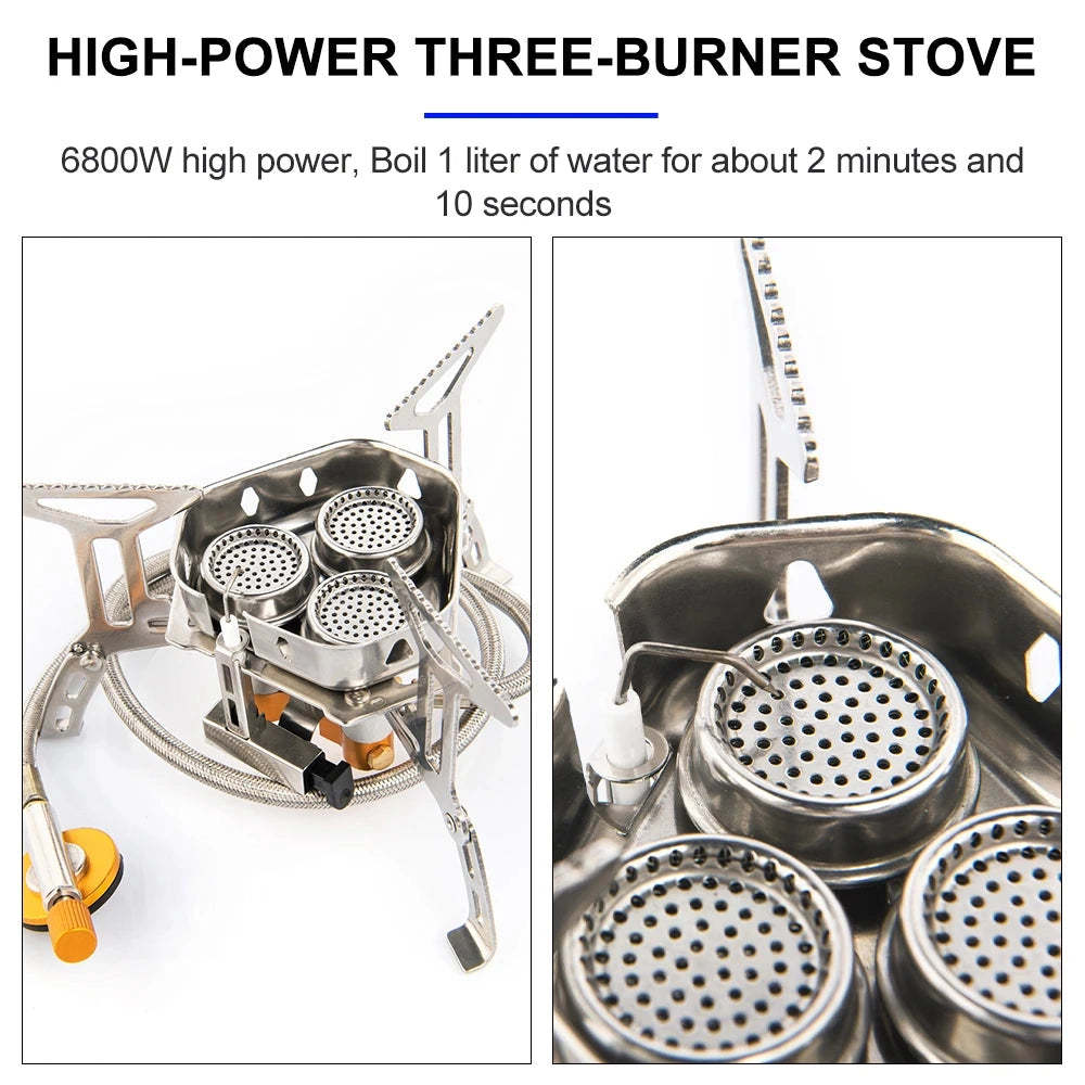 Lightweight portable camping stove with high-efficiency burner made of durable metal, designed for outdoor use.