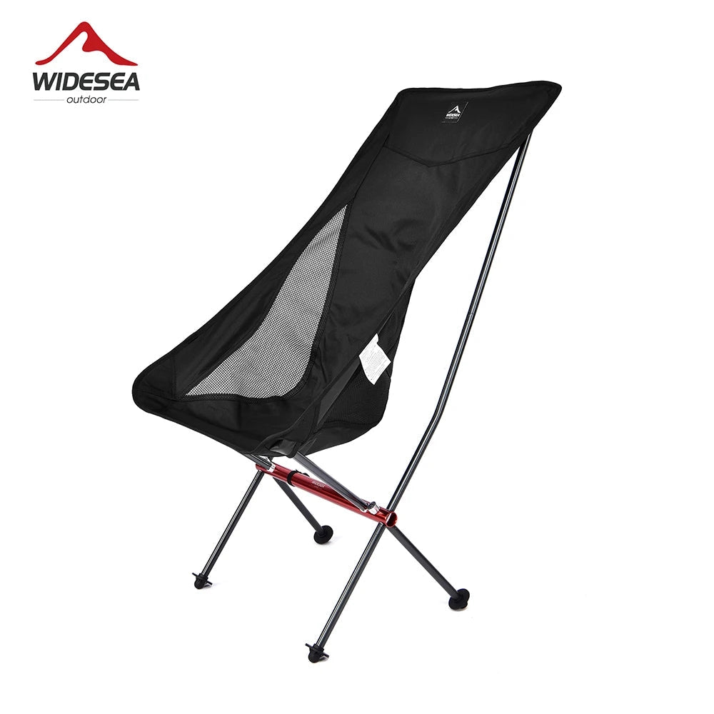 A portable, ultralight folding camping chair with a mesh seat designed for easy transport and setup, featuring a sturdy metal frame with a high chair design, shown in an electric blue and carmine color scheme.