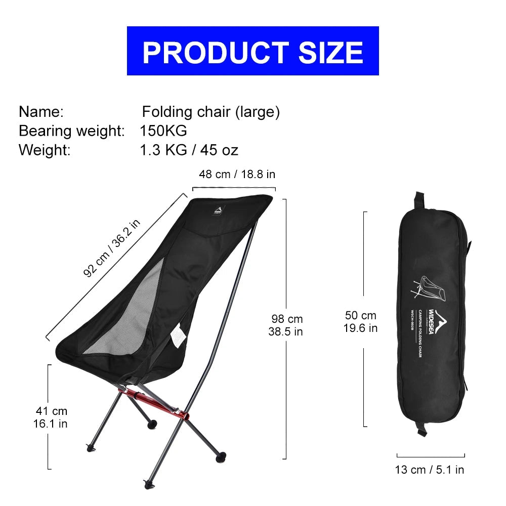 Ultralight folding camping chair with a portable mesh seat, featuring a sturdy frame and compact design suitable for outdoor activities.