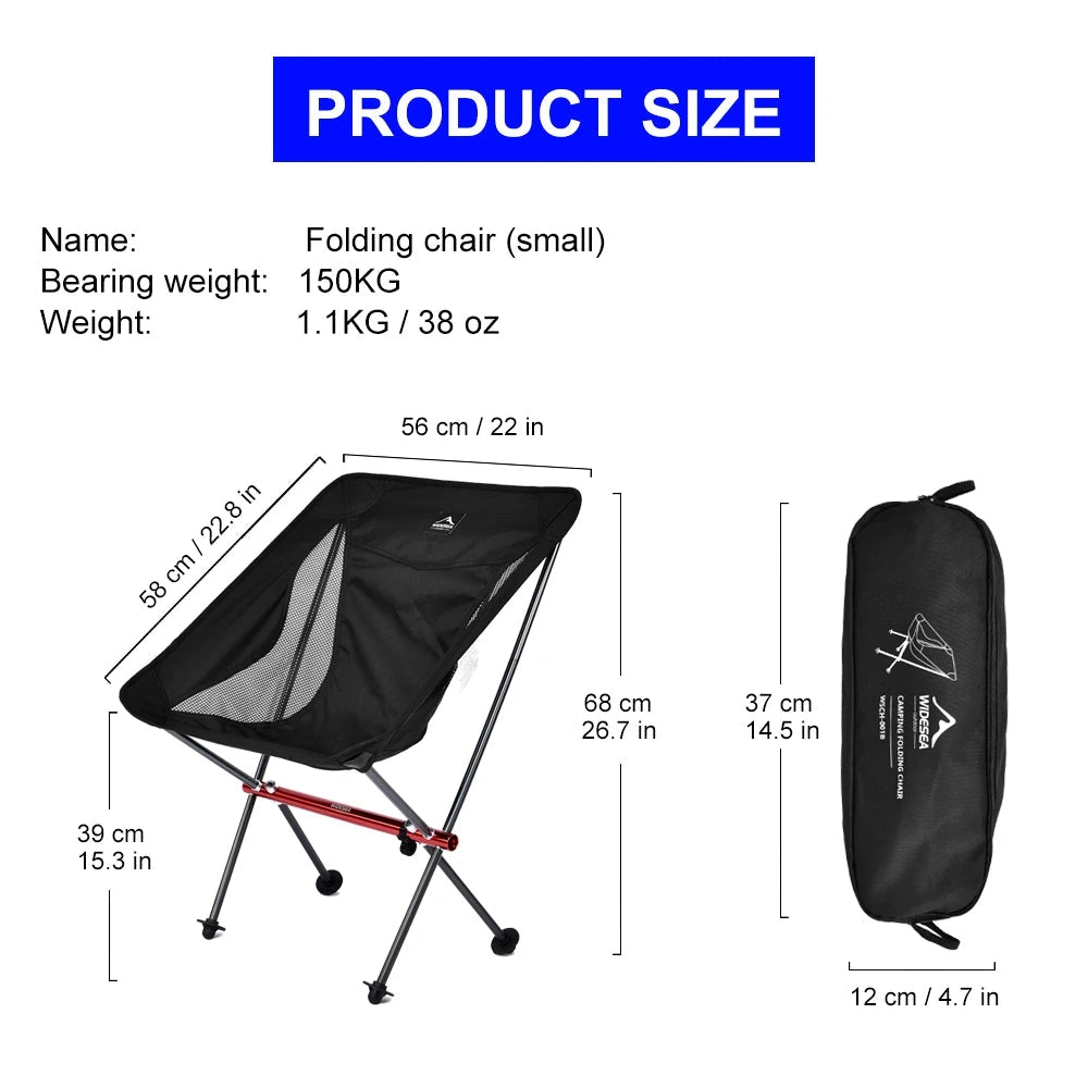 Ultralight folding camping chair with portable mesh seat in electric blue color.