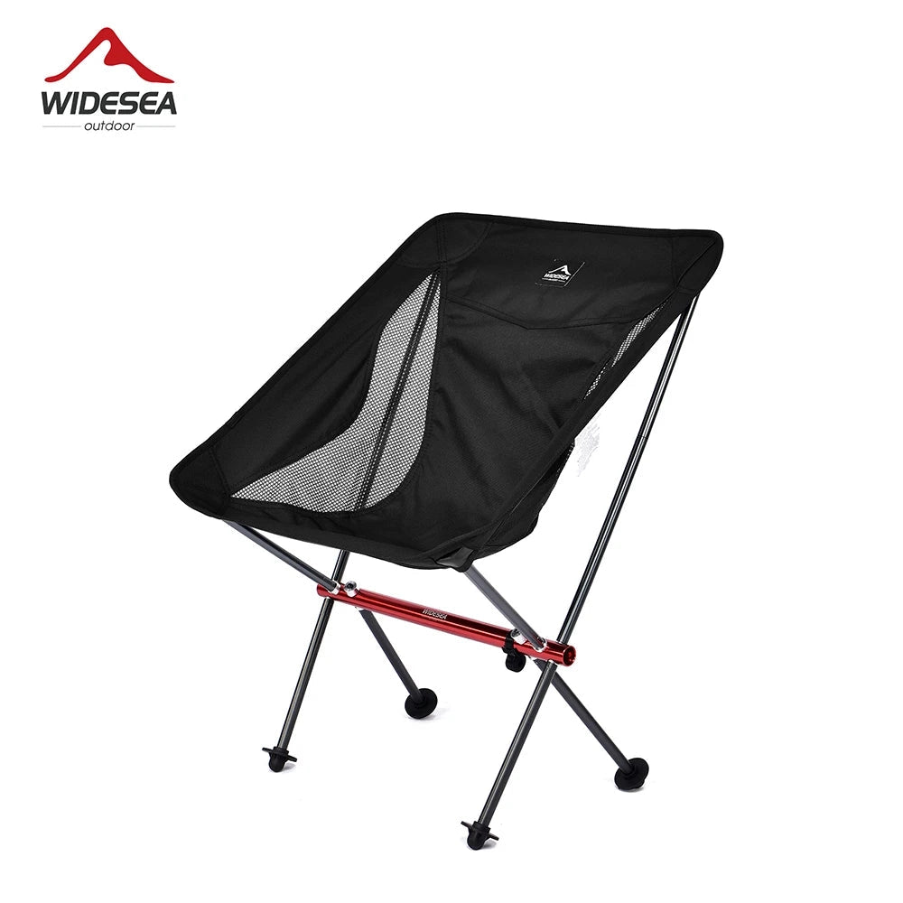 Ultralight folding camping chair with a portable mesh seat, designed for comfort and easy transport, shown in a short and compact design.