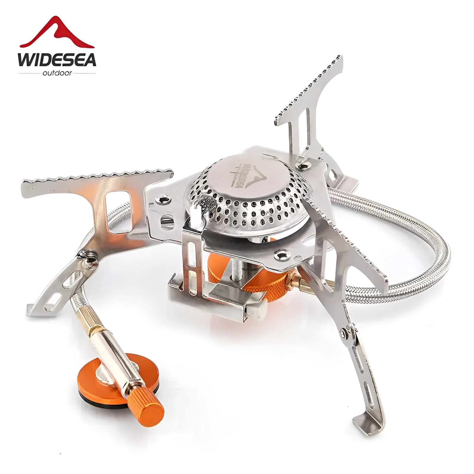 Compact and lightweight metal camping stove with foldable design, ideal for outdoor adventures and easy to pack.