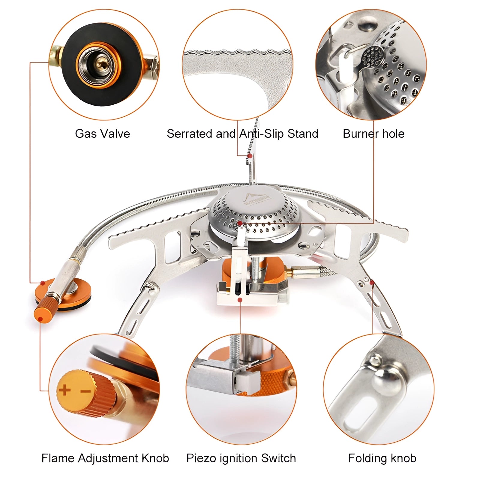 Portable camping stove featuring a compact, lightweight, and foldable design, ideal for outdoor cooking.