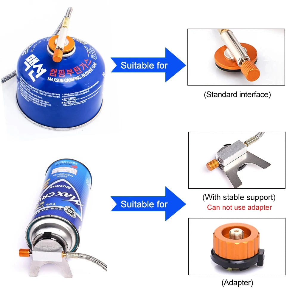 A compact and lightweight Widesea portable camping stove featuring a foldable gas burner with an electric blue design.