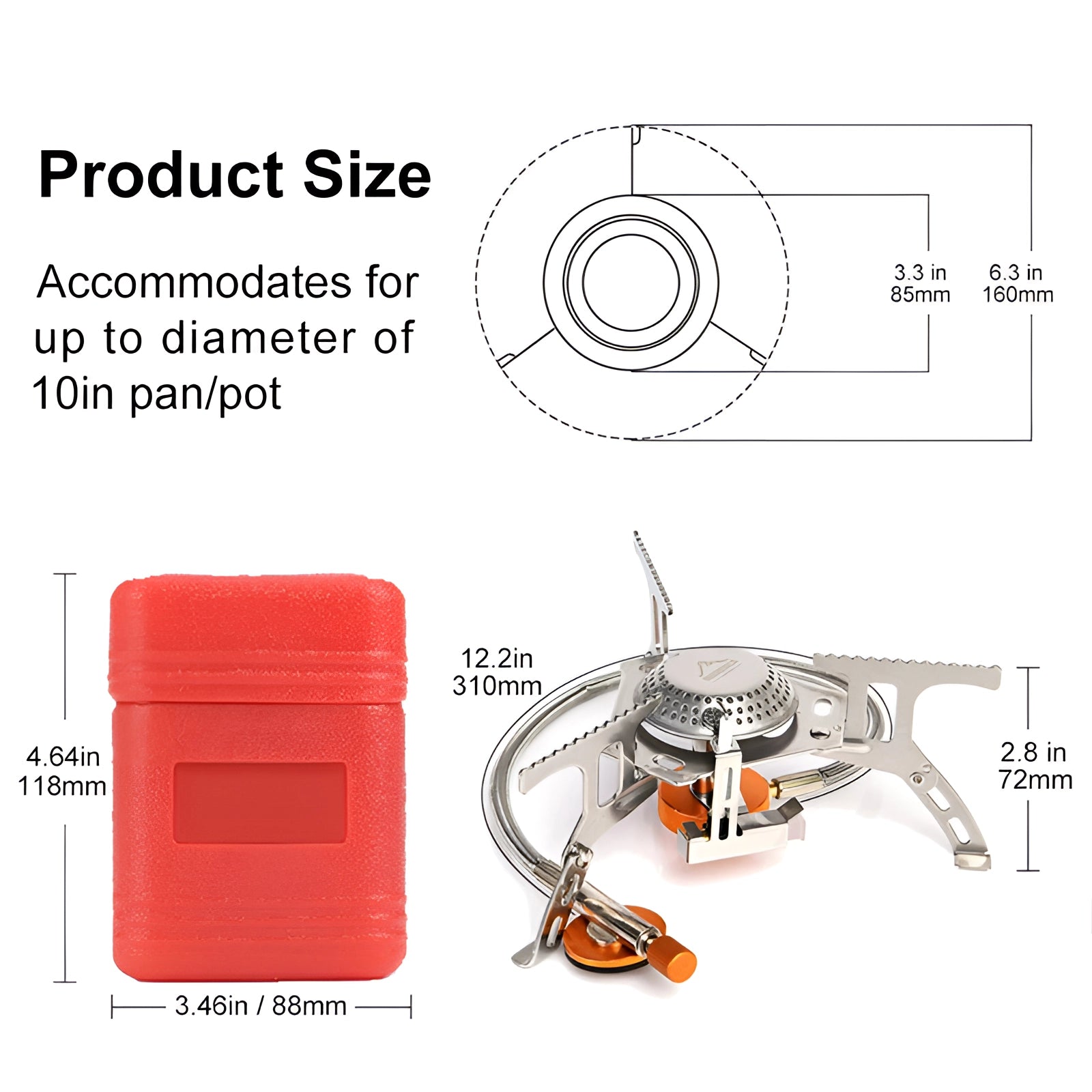 Widesea Portable Camping Stove featuring a compact, lightweight design with foldable gas burner components, ideal for easy transport and outdoor use.