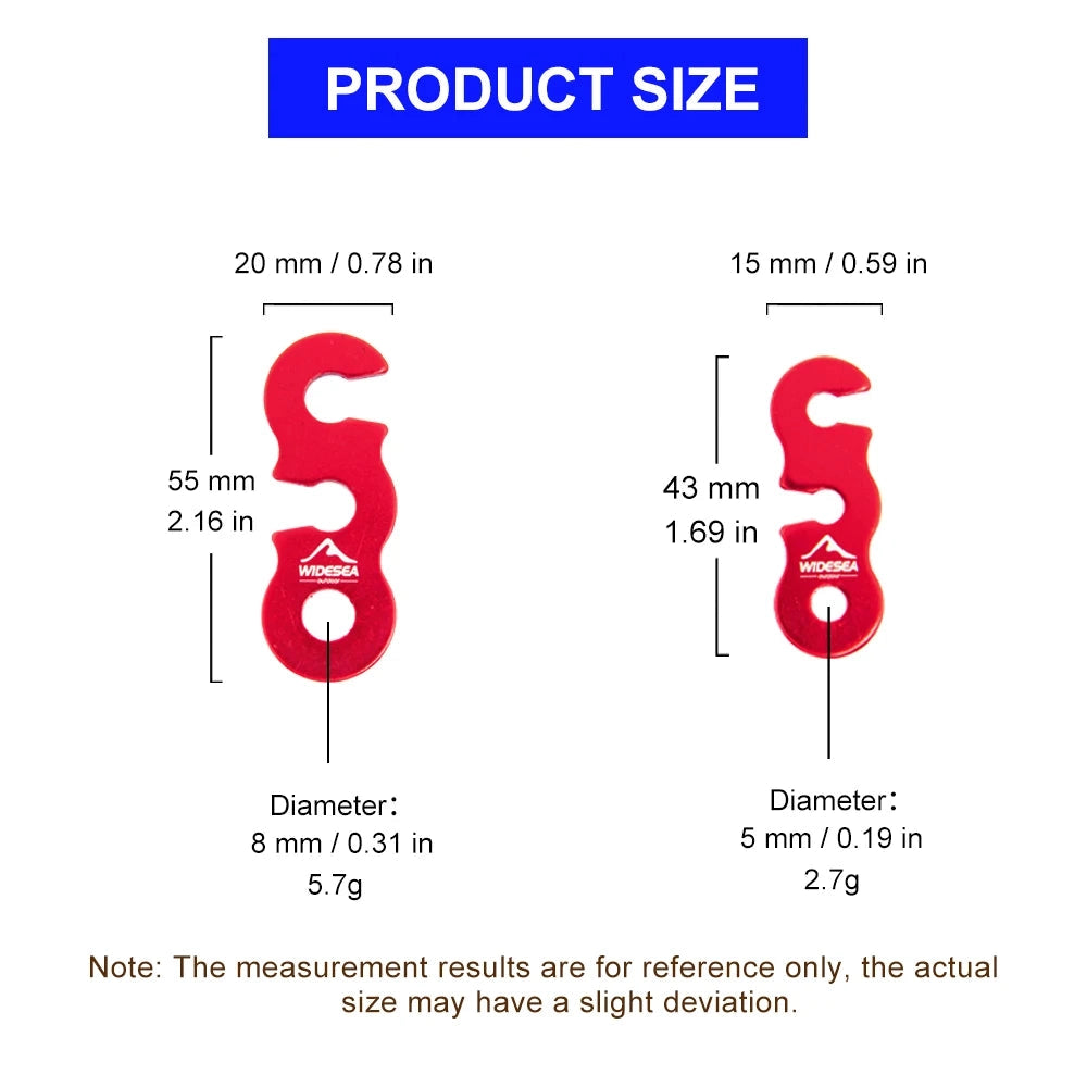 Durable red aluminum tent hooks with a sleek, parallel design, ideal for outdoor camping and hiking.